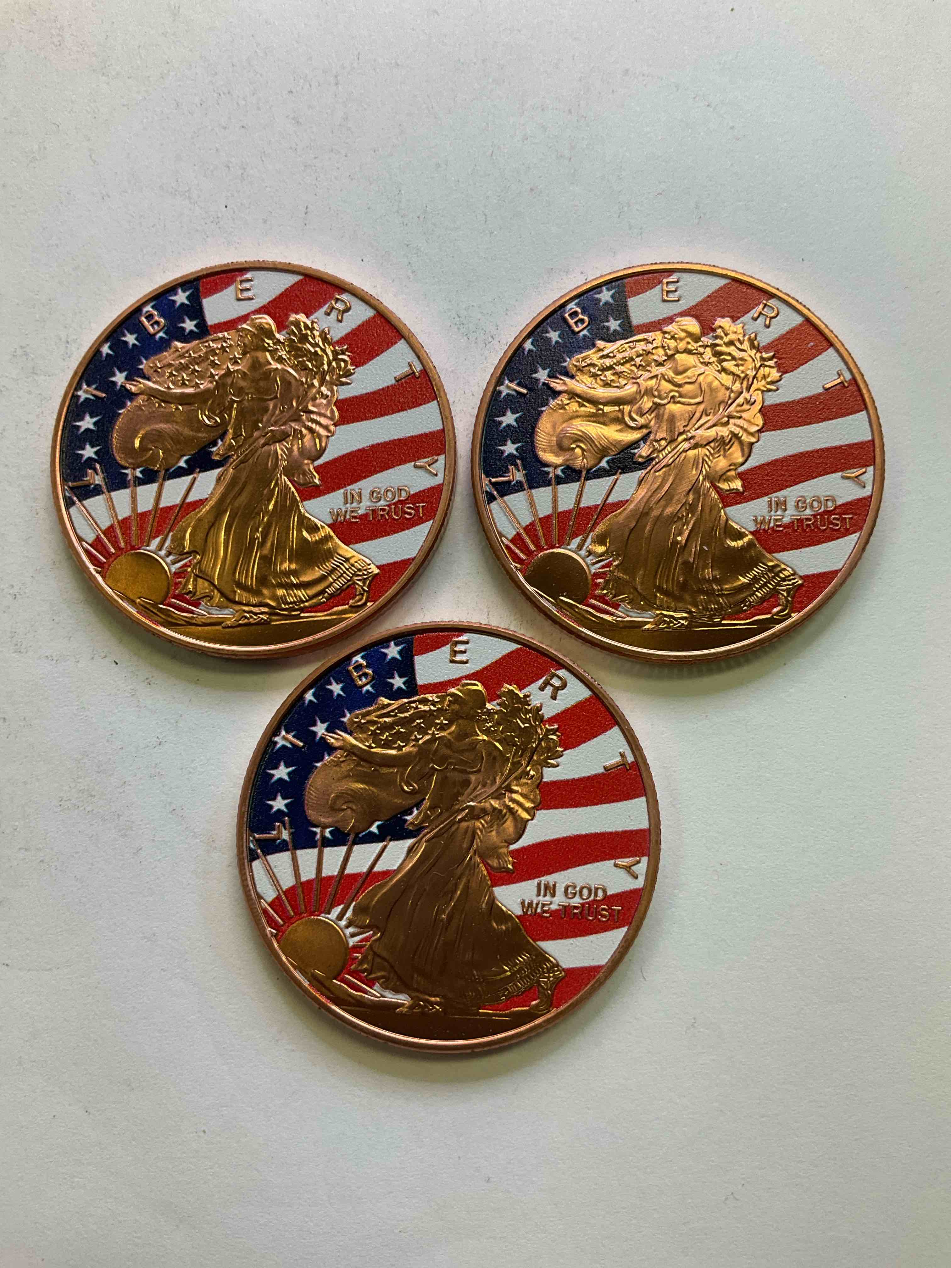 Pure Copper With Color! Large Coin! One Ounce Pure Copper Commemorative Coin, Brand New In Excellent Condition. 1.5" Diameter. Pure Copper! USA Liberty & Eagle Edition.