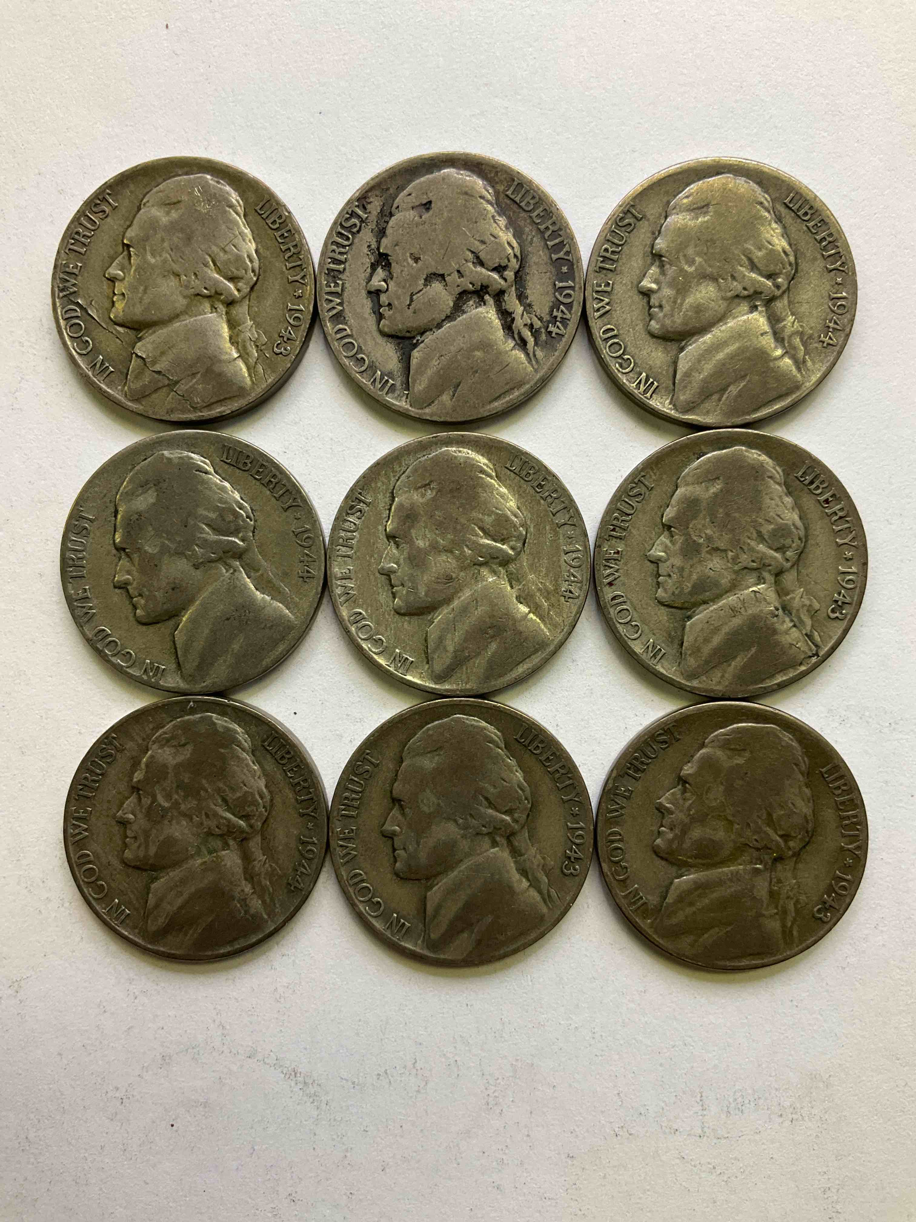 World War II Silver! Did You Know That Nickels Were Actually Made Of Silver During World War I In 1942, 1943 & 1944? This Is Because America Needed Nickel To Make Ammunition, So The U.S. Treasury Made Nickels Out Of Partial Silver Instead Of Nickel For These Three Years Only! Own Great Pieces Of Rare World War II Silver. All Silver Nickels Dated... The Height Of The War! Each Nickel Was Minted At 35% Silver, 56% Copper & 9% Manganese. Own Rare Pieces Of Valuable World War II Precious Metal History! Hard To Find!
