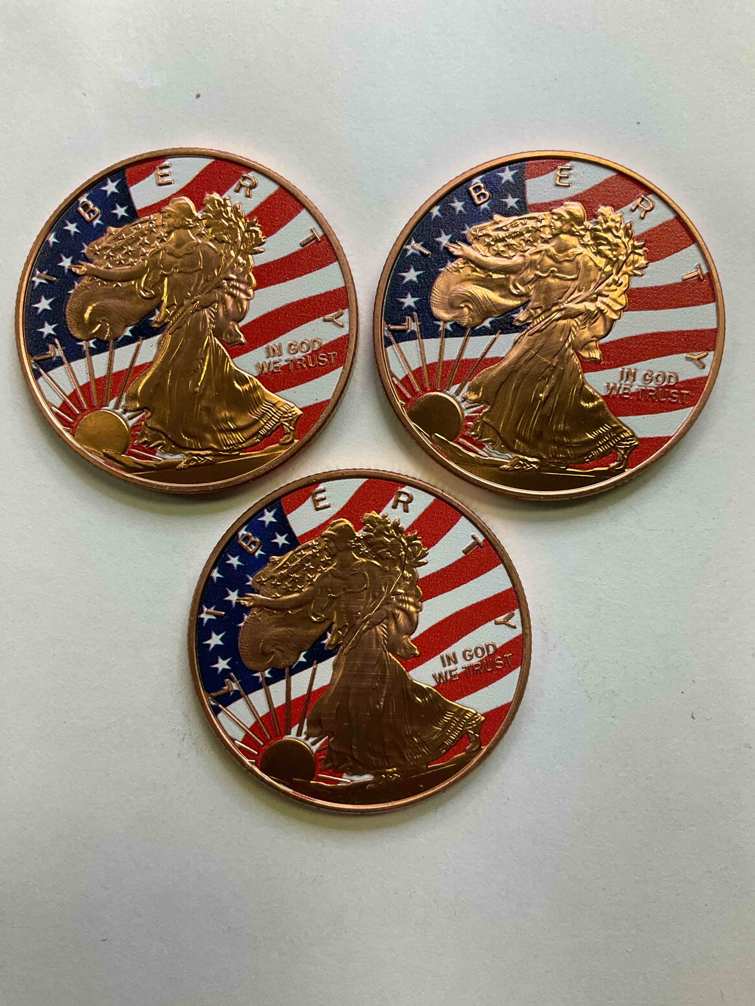 Pure Copper With Color! Large Coin! One Ounce Pure Copper Commemorative Coin, Brand New In Excellent Condition. 1.5" Diameter. Pure Copper! USA Liberty & Eagle Edition.