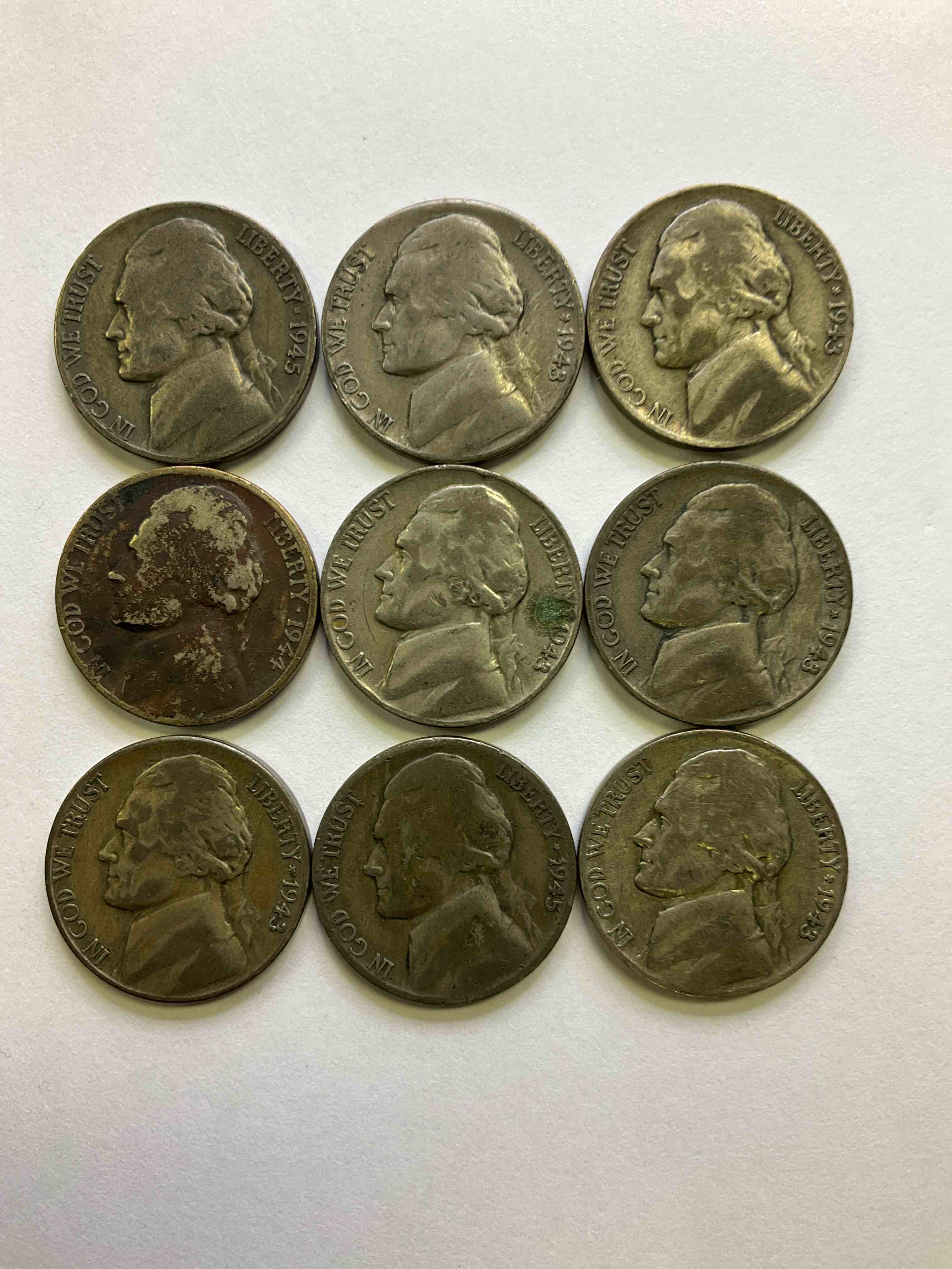 World War II Silver! Did You Know That Nickels Were Actually Made Of Silver During World War I In 1942, 1943 & 1944? This Is Because America Needed Nickel To Make Ammunition, So The U.S. Treasury Made Nickels Out Of Partial Silver Instead Of Nickel For These Three Years Only! Own Great Pieces Of Rare World War II Silver. All Silver Nickels Dated... The Height Of The War! Each Nickel Was Minted At 35% Silver, 56% Copper & 9% Manganese. Own Rare Pieces Of Valuable World War II Precious Metal History! Hard To Find!