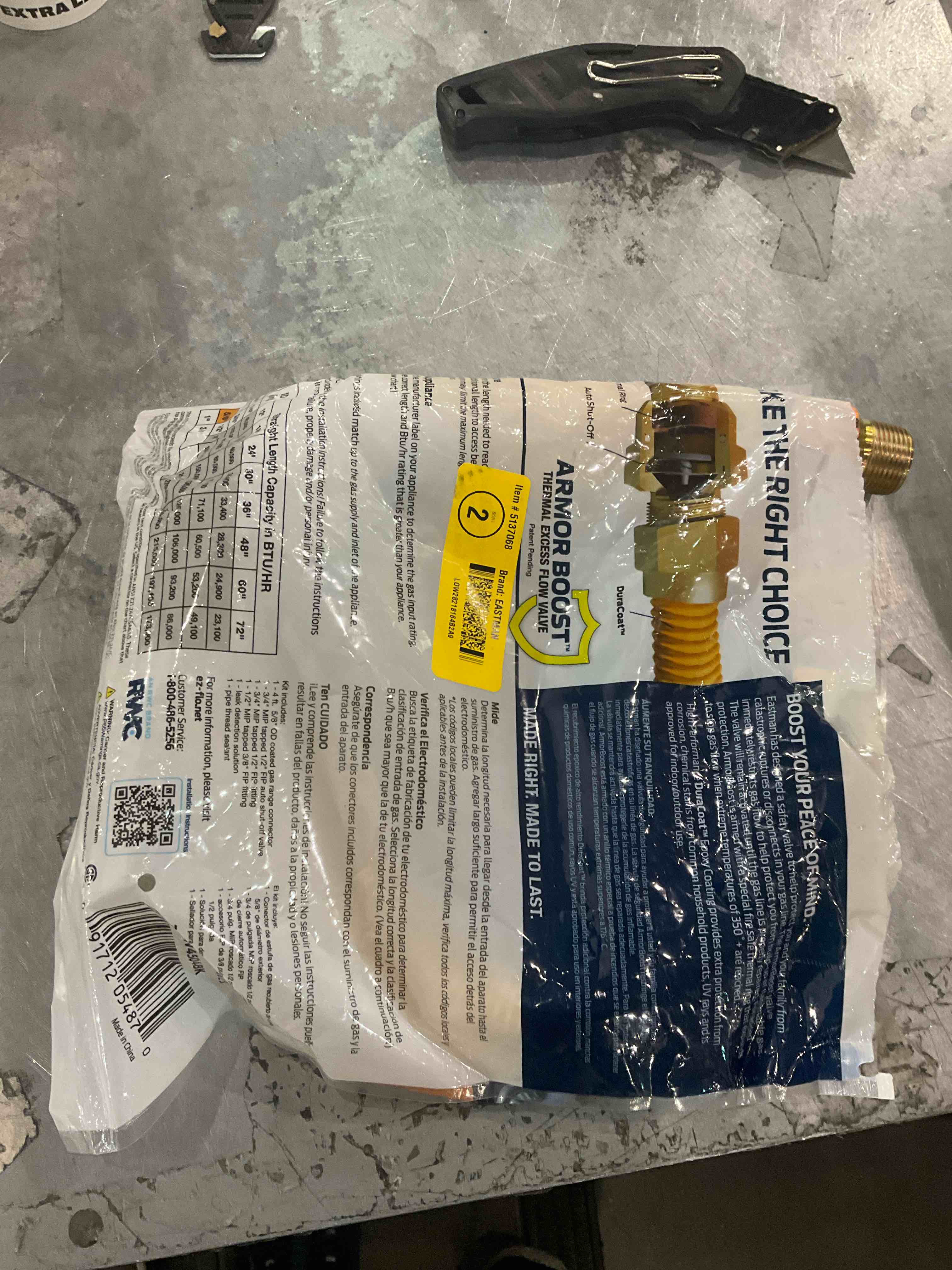 Condition photo showing As Is for Eastman 48-in 3/4-in Mip Inlet x 3/4-in Mip Outlet Stainless Steel Gas Appliance Installation Kit