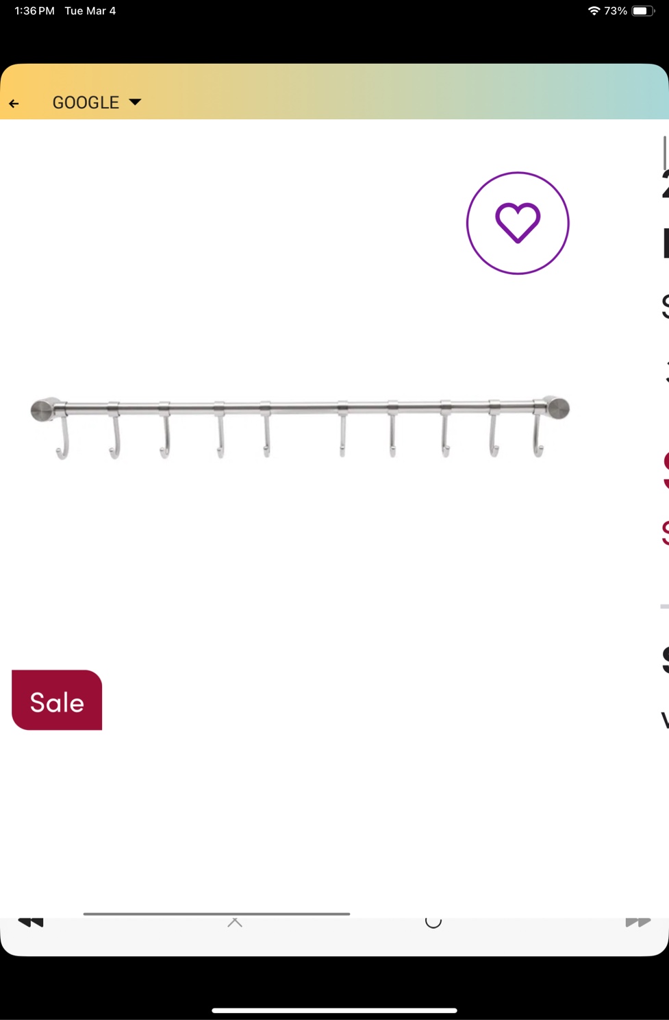 20'' Metal Straight Wall Mounted Pot Rack