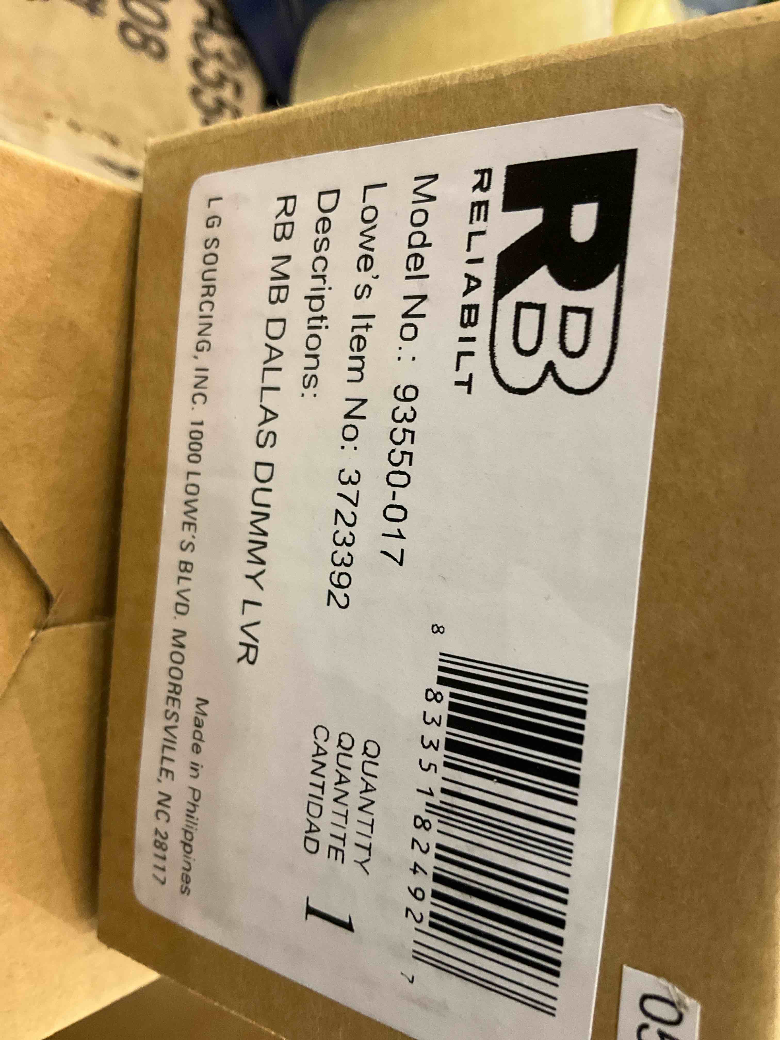 reliabilt non turning knob lever 