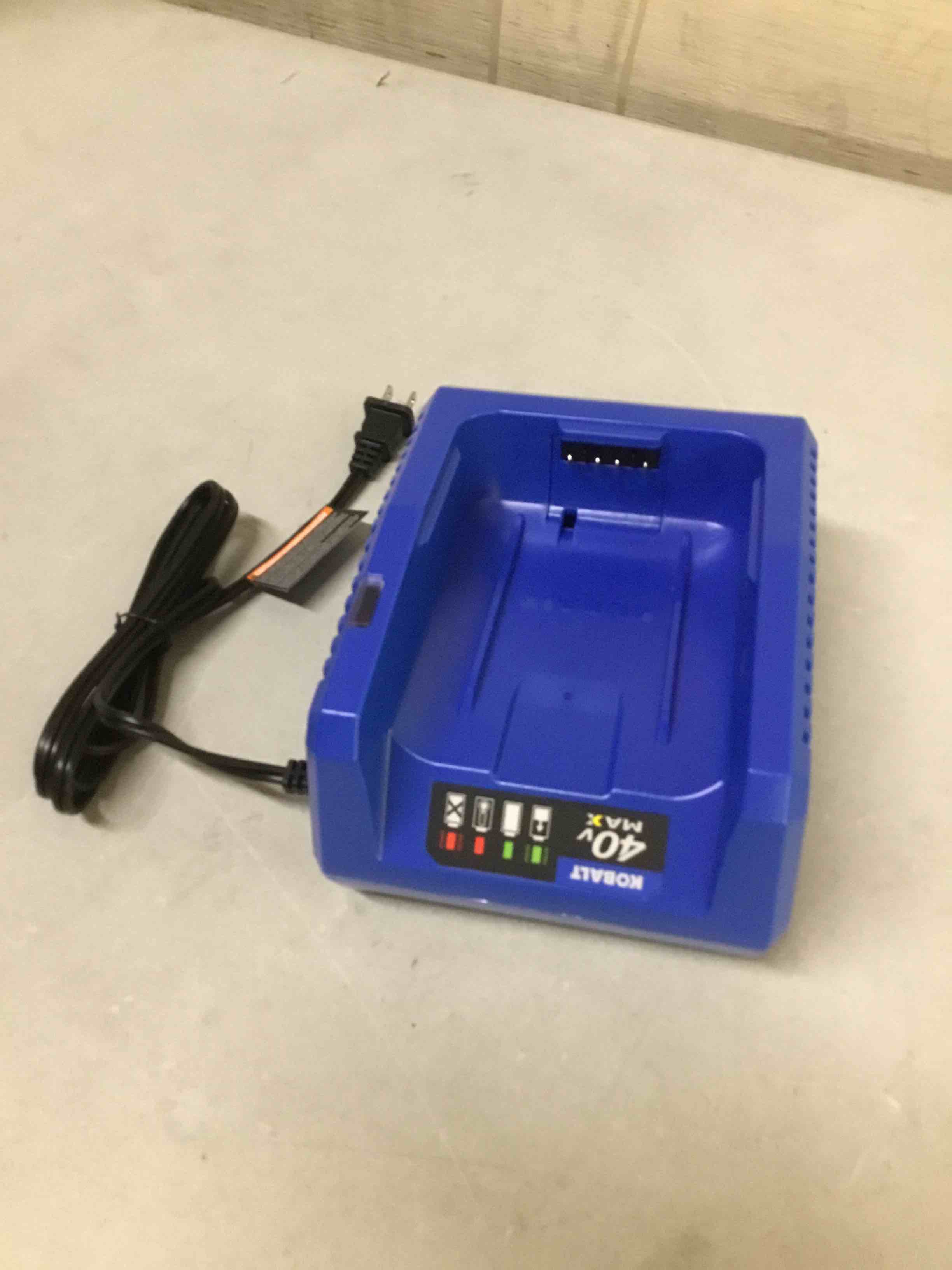 Condition photo showing As Is for kobalt 40-volt power equipment battery rapid quick charger gen3