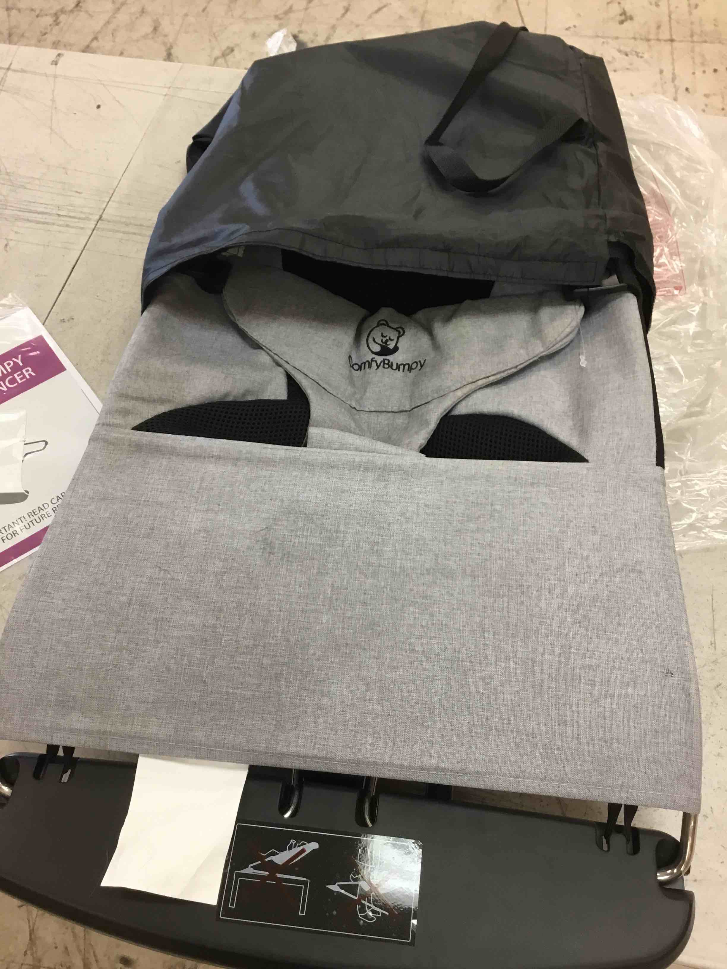Condition photo showing New/Like New for comfybumpy ergonomic baby bouncer seat - bonus travel carry case - safe, portable bouncing chair with adjustable height positions - infant sleeper bouncy seat perfect for newborn babies (grey)