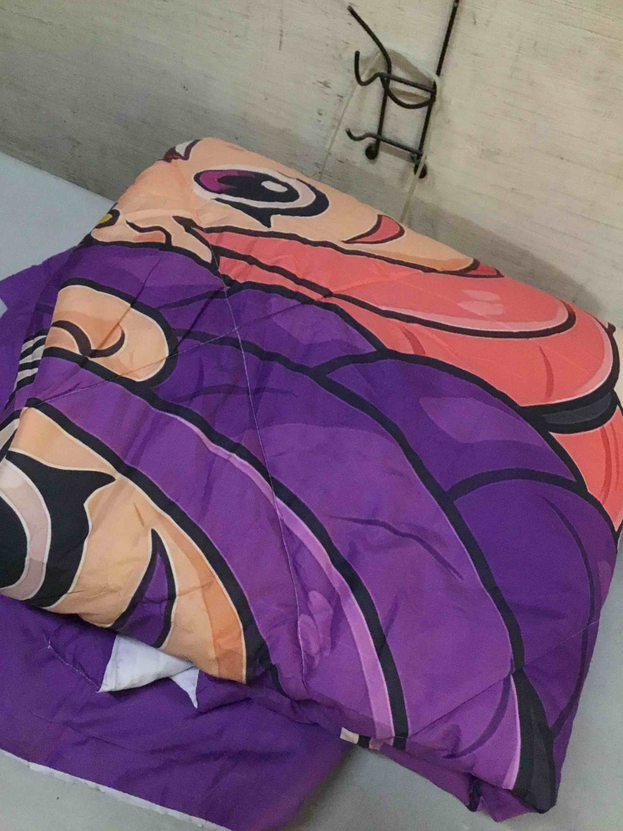 Condition photo showing As Is for ( incomplete missing pillowscase ) allenjoy cute anime purple korean hunter comforter set with 2 pillowcases for daughter teens fans gi