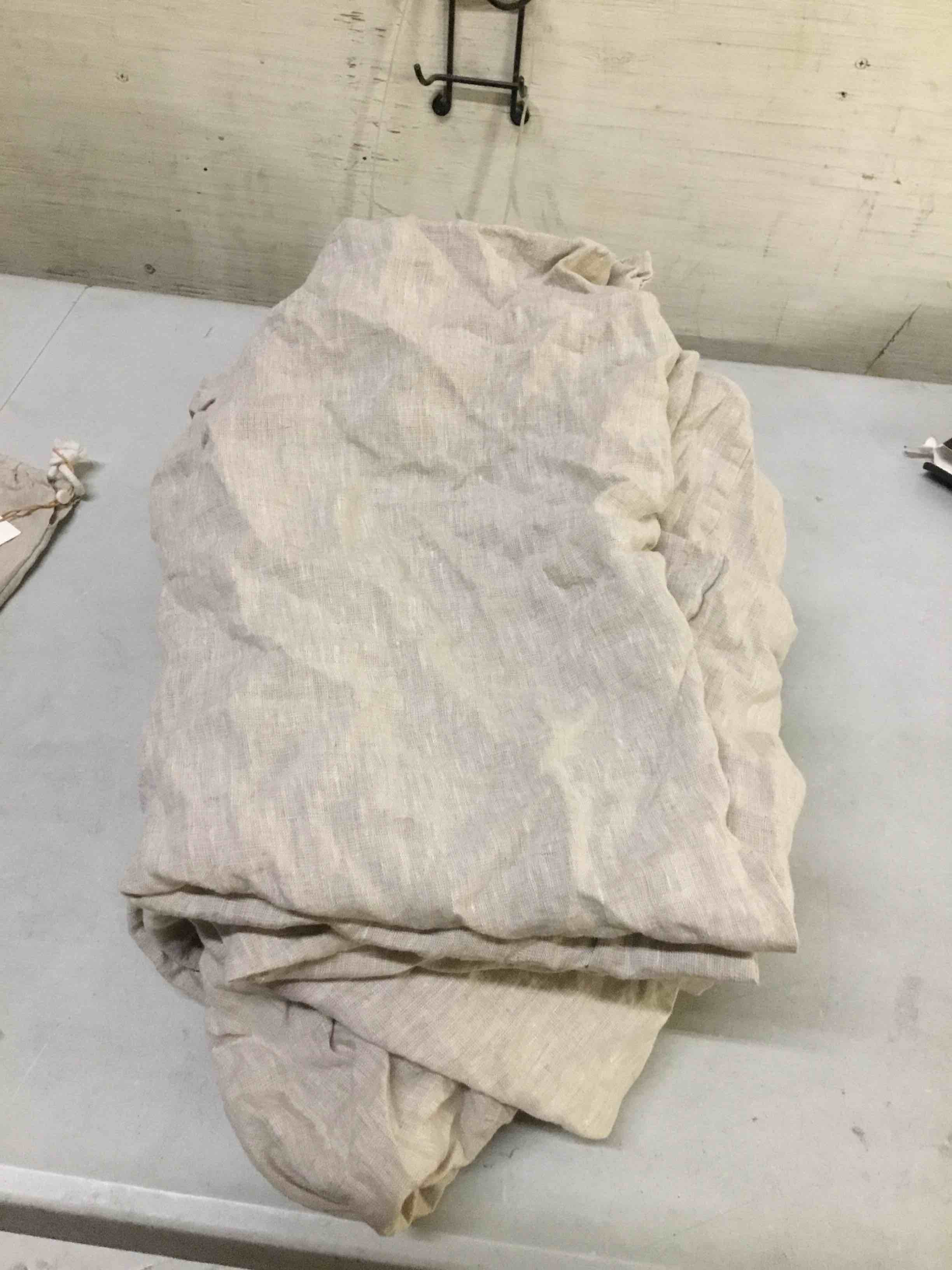 Condition photo showing As Is for european linen fitted sheet set, queen, natural chambray