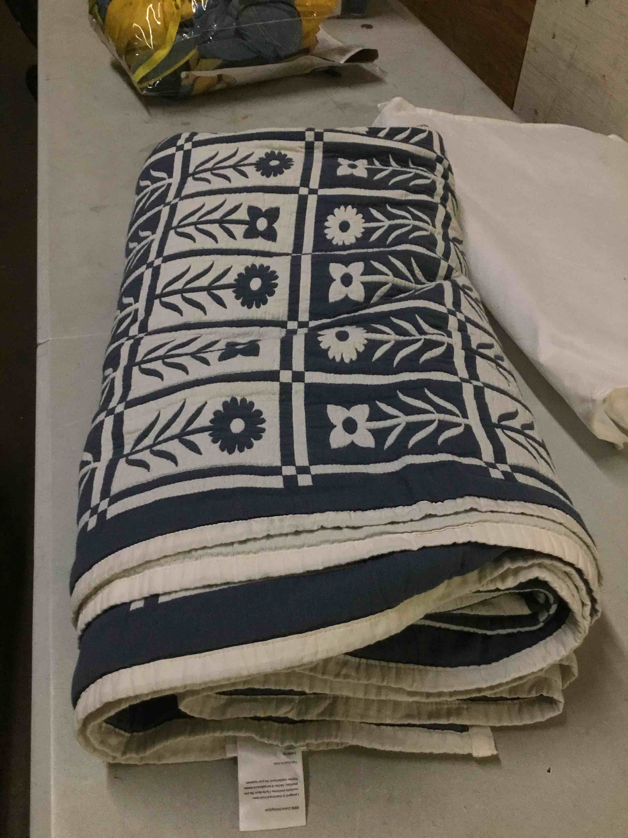 Condition photo showing As Is for ( incomplete missing pillowcase) organic cotton jacquard floral coverlet set, full/queen, glacier blue
