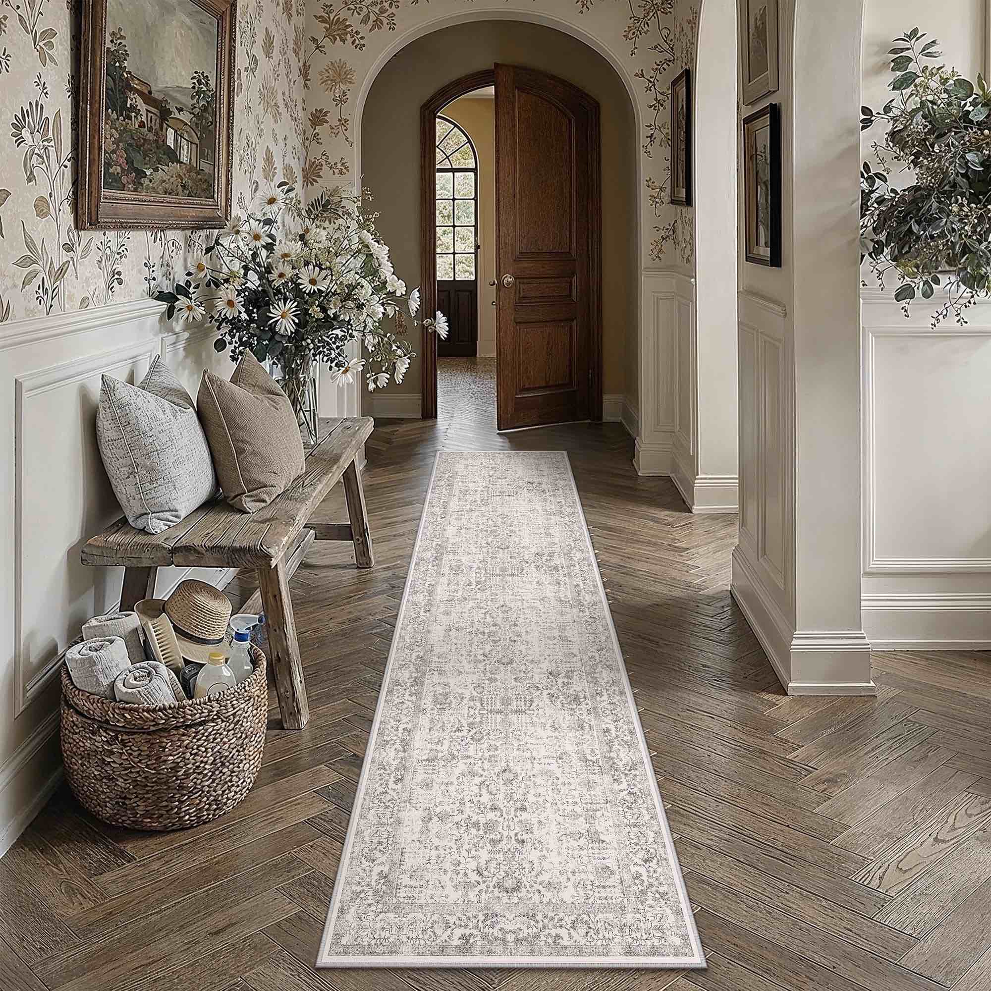 berthmeer 2'x8' washable runner rugs for hallway kitchen entryway non-slip, gray