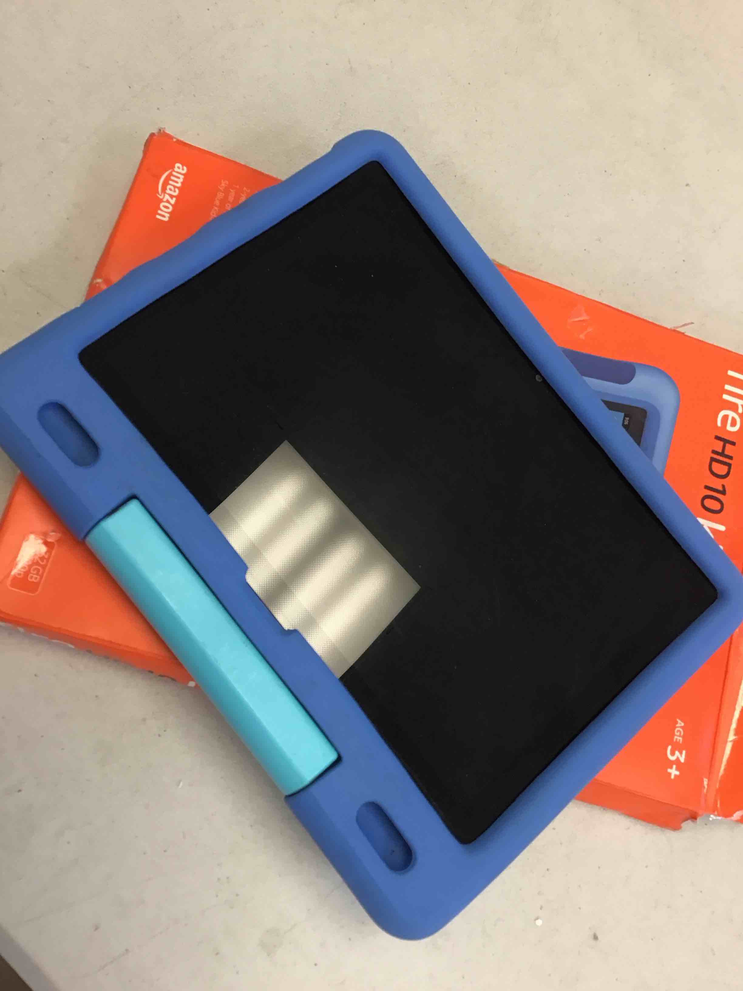 Condition photo showing As Is for ( incomplete) amazon fire hd 10 kids tablet, 10.1", 1080p full hd, ages 3–7, 32 gb, sky blue