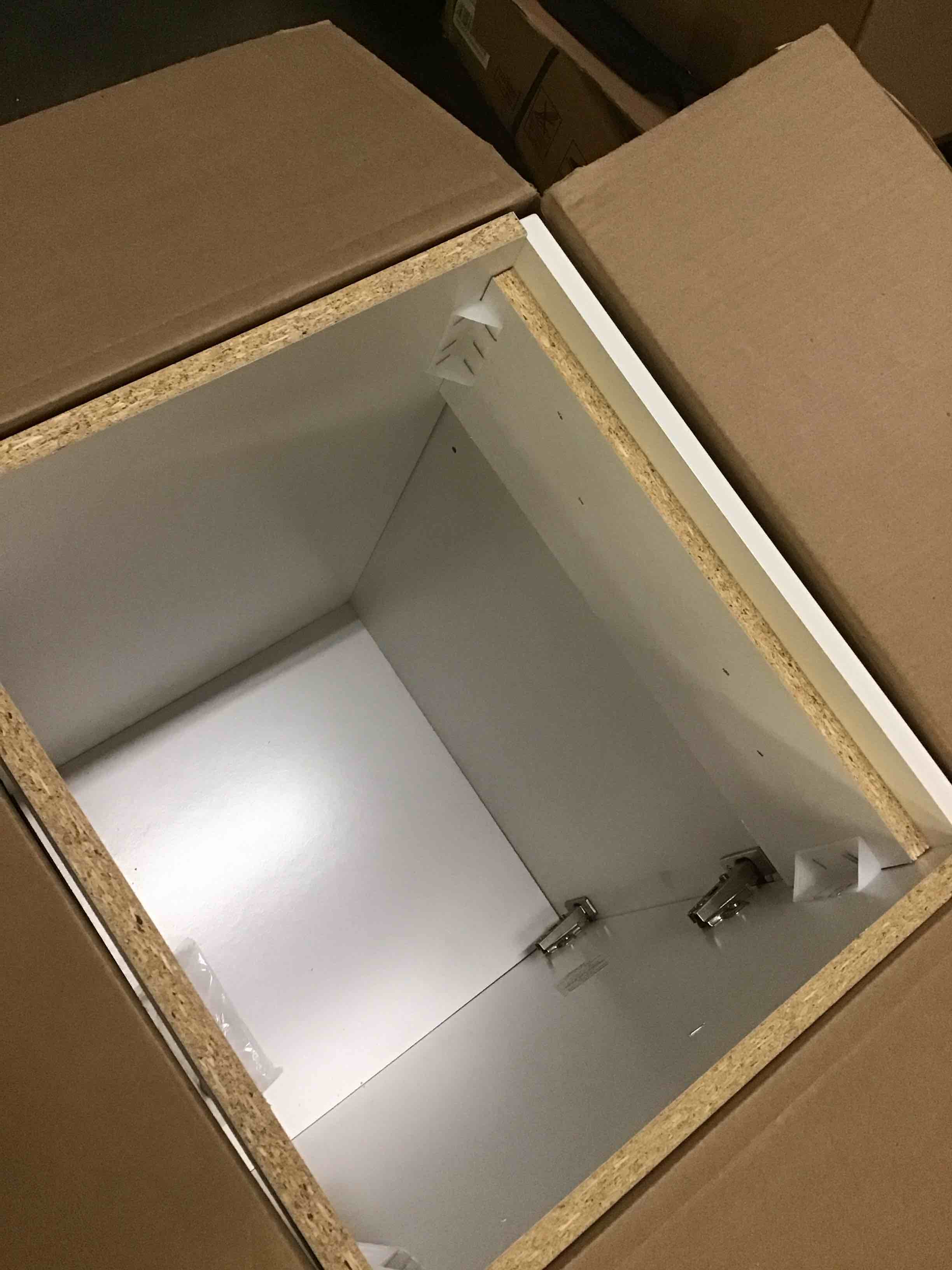 Condition photo showing As Is for ( incomplete missing marble top ) project source 18-in white single sink bathroom vanity with white cultured marble top