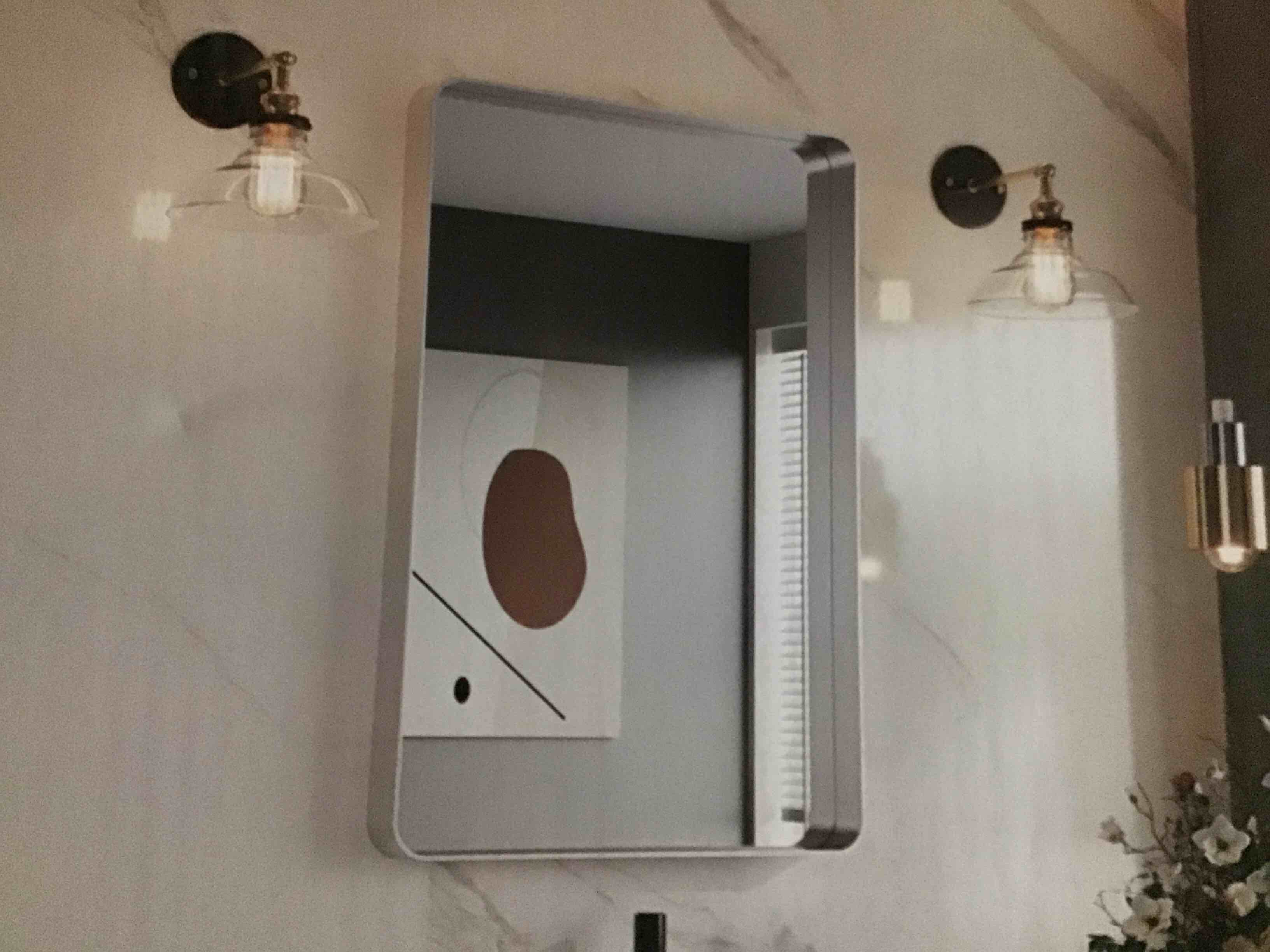 silver metal framed bathroom mirror for wall