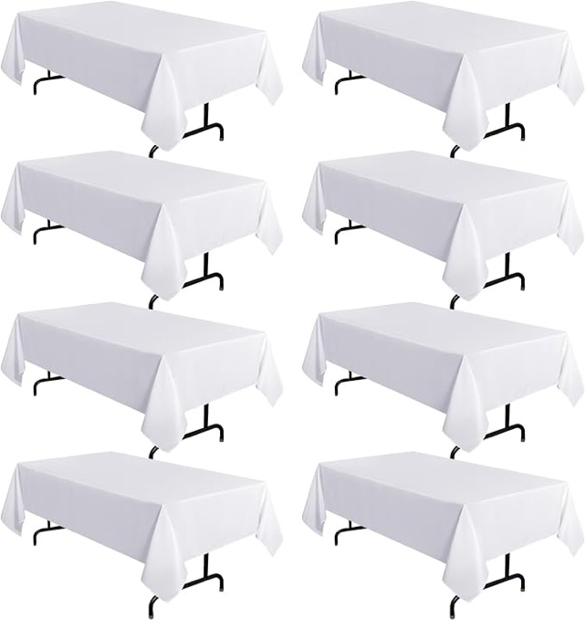 sancua 9 White Tablecloth 60 x 102 Inch, Rectangle Table Cloth for 9 Feet Tables - Stain and Wrinkle Resistant Washable Polyester Table Cover for Dining Tables, Buffet Parties and Camping