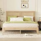 Cedrie Solid Wooden Queen Bed Frame With Rattan Headboard, Enhanced By Support Feet