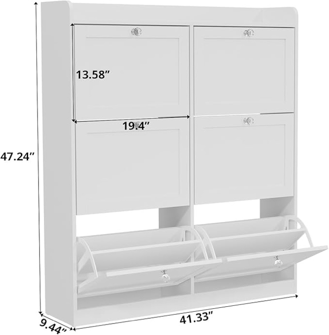 (incomplete) VOWNER Large Shoe Storage Cabinet with 6 Flip Drawers, Freestanding Shoe Organizer with Open Storage & Crystal Handle, Slim Narrow Shoe Rack Cabinet for Entryway, Foyer, Hallway, White
