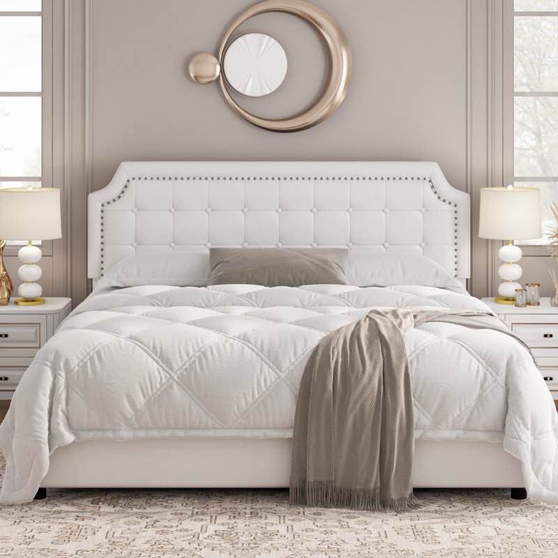 Ambir Upholstered Storage Bed with 4 Drawers, Platform Bed Frame King with Adjustable Tufted Headboard