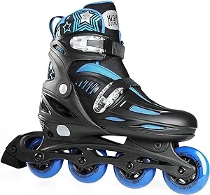 ( Size 12-1)Inline Skates for Girls and Boys, with Knee Pads, Elbow Pads and Wrist Guards, Gel Wheels, Adjustable Sizing, for Men, Women, Girls, Boys, High Bounce