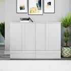 (Incomplete box 1 of 2 ) Paramount Queen Trifold Cabinet Bed With Mattress And Storage Drawers, Ivory Oak, Box 1 Of 2