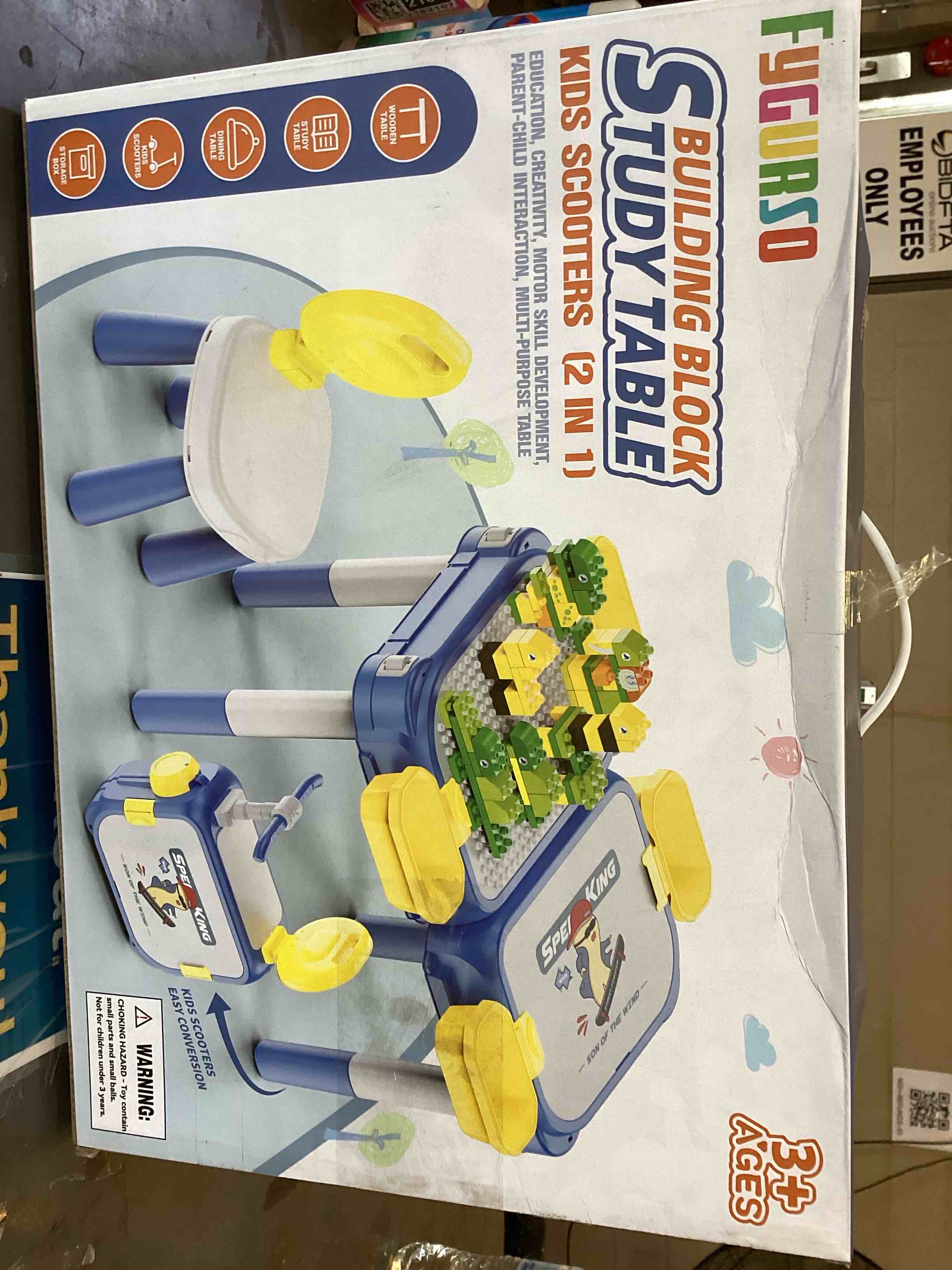 fygurso building block study table, kids scooter 2 in 1