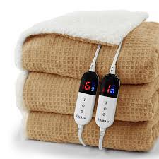 blunique Heated Blanket Electric Blanket King Waffle, 90x100 Inches Dual Controllers Sherpa Fleece F