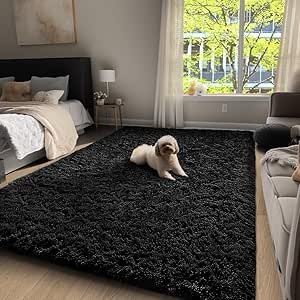Ophanie Upgrade 4x6 Rugs for Bedroom, Black, Fluffy Shaggy Soft Area Rug, Non-Slip Indoor Floor Carpet for Living Room, Kids Boys Teen Dorm Home Decor Aesthetic, Nursery