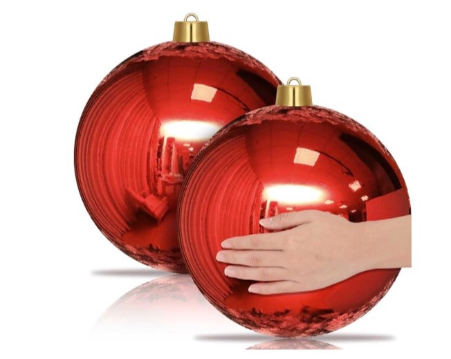 jerify 2 pcs 12\" large christmas ball ornaments giant shiny plastic christmas ball outdoor shatterproof water resistant ball decorations for holiday party xmas tree(red )