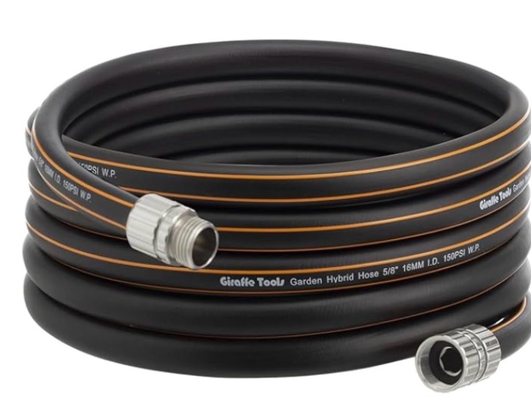 giraffe tools garden hose 25ft x 5/8", custom length, heavy duty, no kink, flexible, rubber garden hose, leakproof water hose with male to female fittings, 600 burst psi