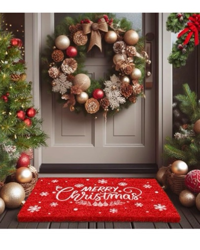 LuxUrux Merry Christmas Door Mat Outdoor 30x17 Inch - Elegant Winter Holiday Coir Doormat, Absorbent and Non-Slip for Outdoor Entrances Front Door.