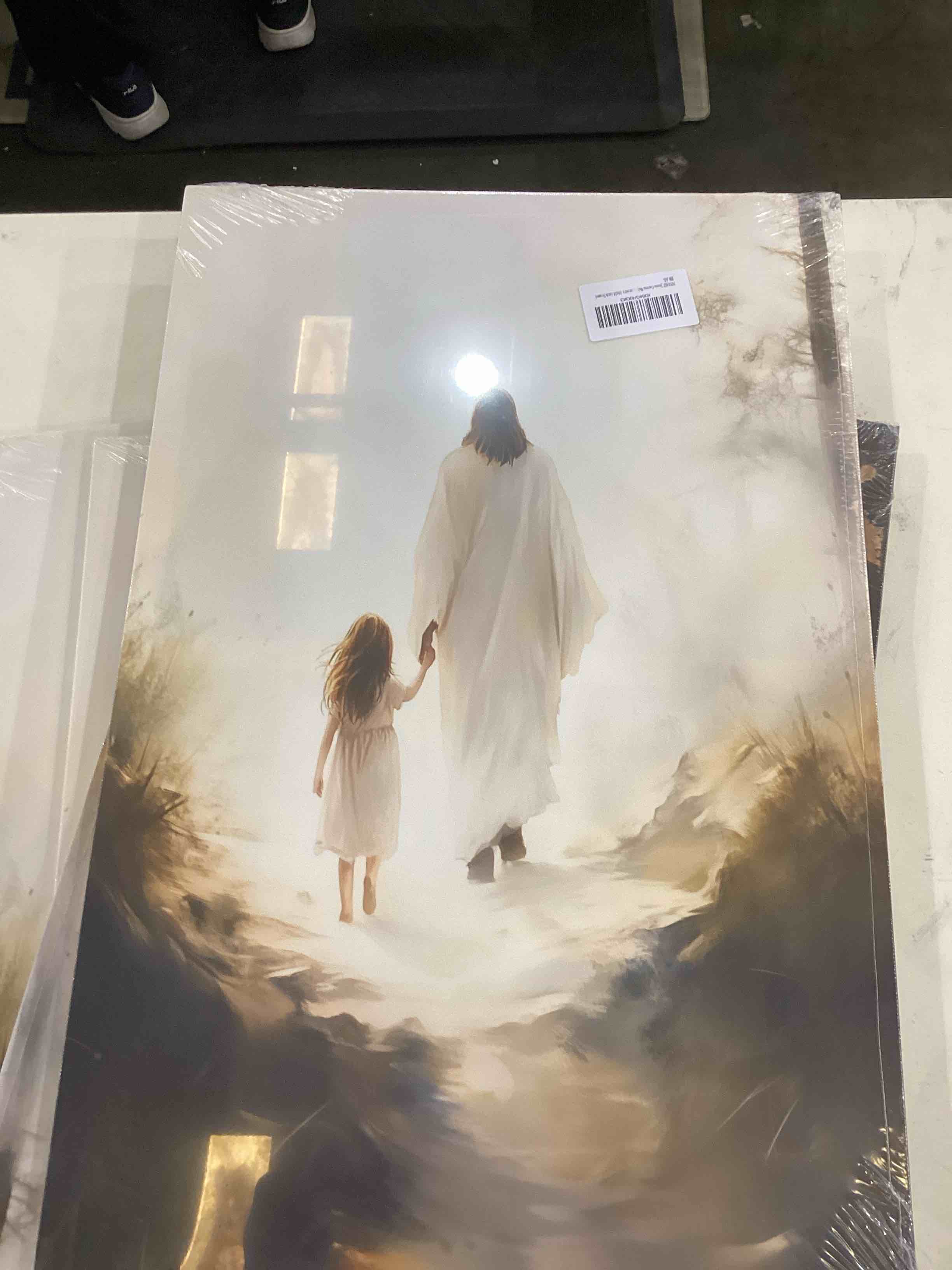 YOYIAXT Jesus Canvas Wall Art For Prayer Room - Jesus with Girl Beach Walk - Art Prints Serenity Prayer Religious Christian Inspirational Wall Decor For Living Room Bedroom,16x24 in Handshake Wrapped Canvas 24L" x 16W"