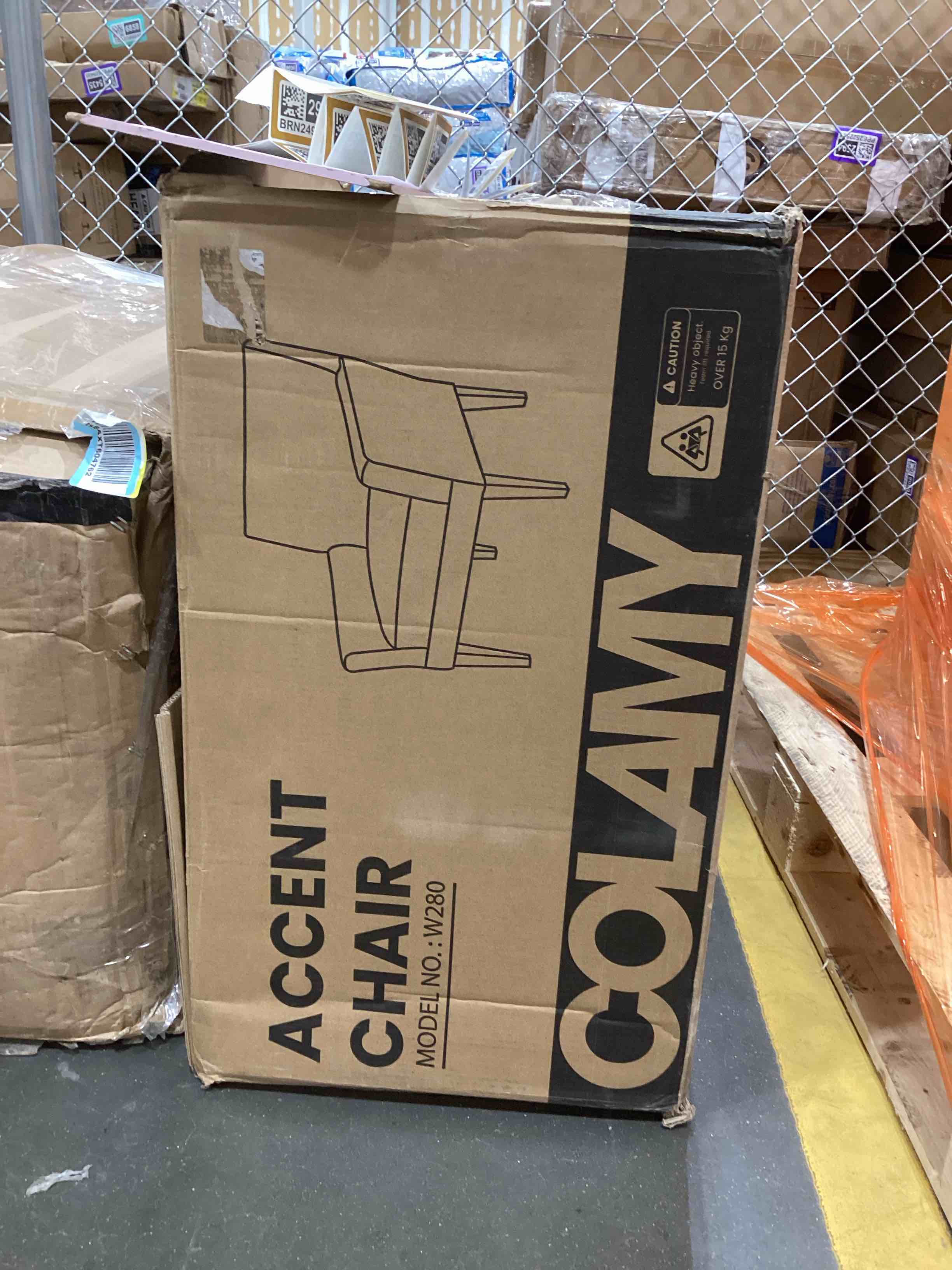 Condition photo showing As Is for COLAMY 1 Accent Chair for Living Room, Modern Upholstered Fabric Accent Armchair with Back, Soft Single Sofa Chair with Arms for Bedroom/Office/Reception Room, Oatmeal Oatmeal 