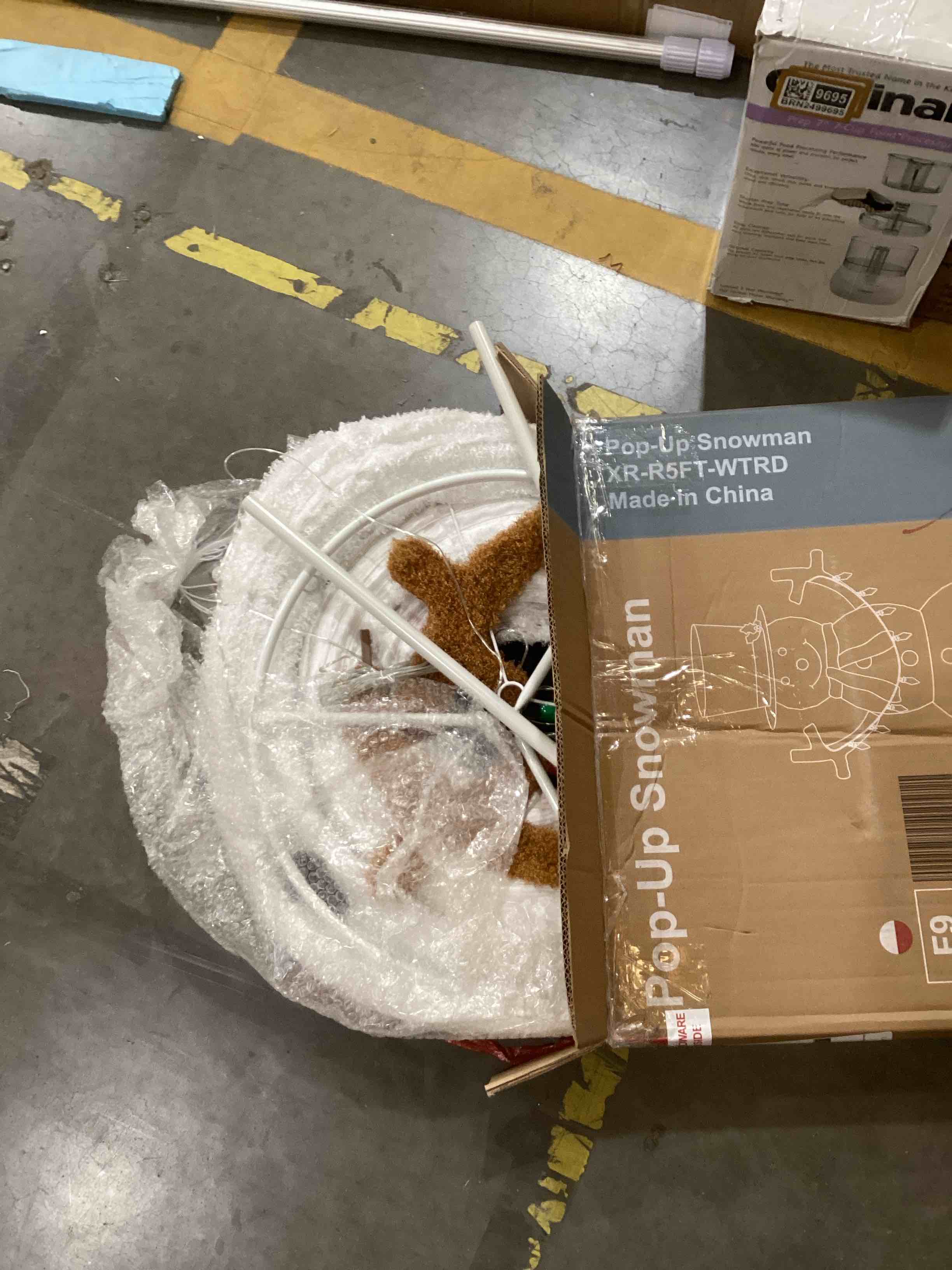 Condition photo showing As Is for Sweetcrispy 5ft Outdoor Lighted Pop-Up Christmas Snowman Decoration, Large Outdoor Christmas Decorations w/ 200 LED Lights, Hat, Scarf for Yard, Green