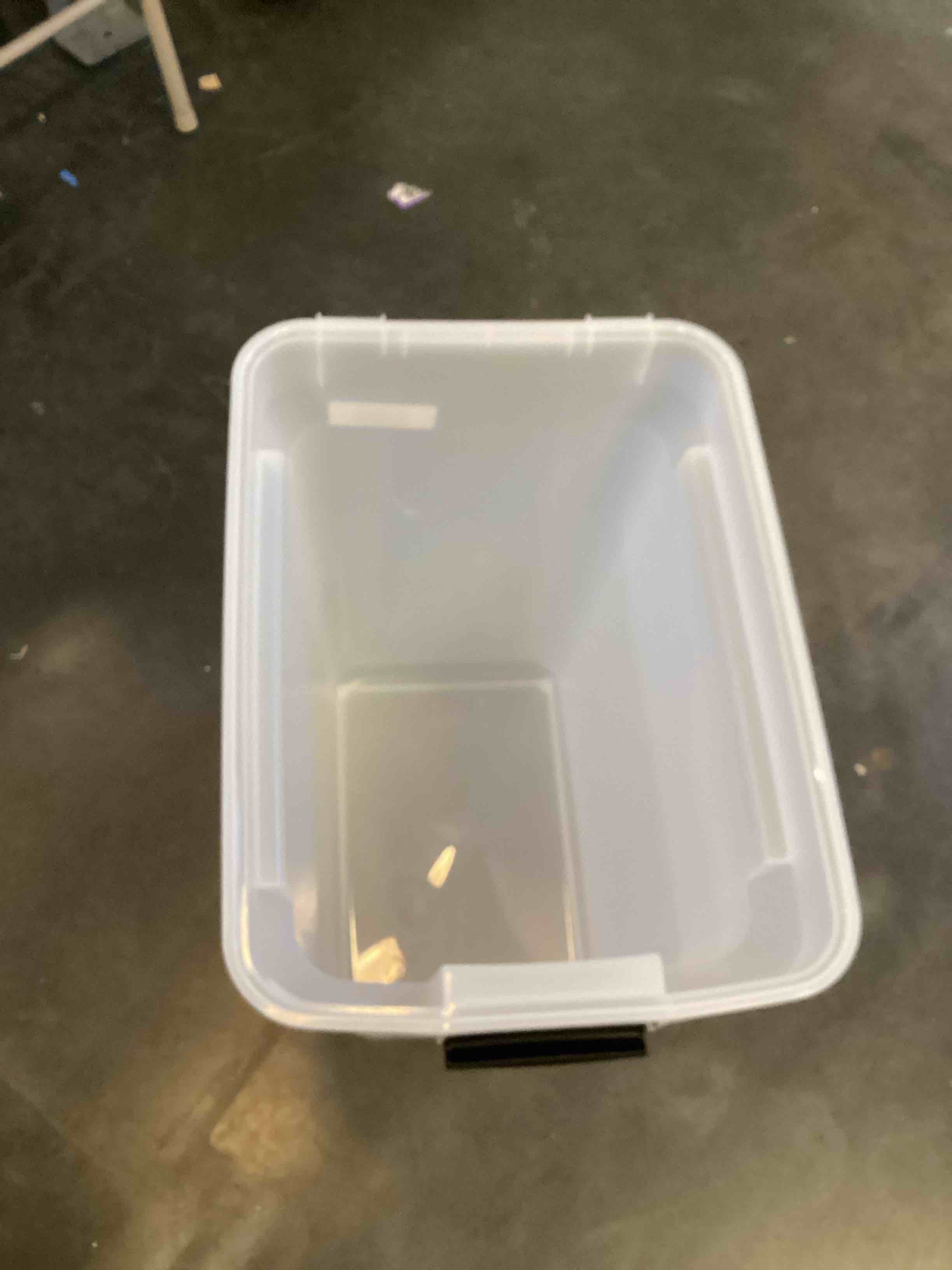 Condition photo showing As Is for IRIS USA Dog Food Storage Container 40 lbs, for Dog Cat Birds and other Pets, Food Storage Bin, BPA Free - Made in the USA, 40 lbs Clear
