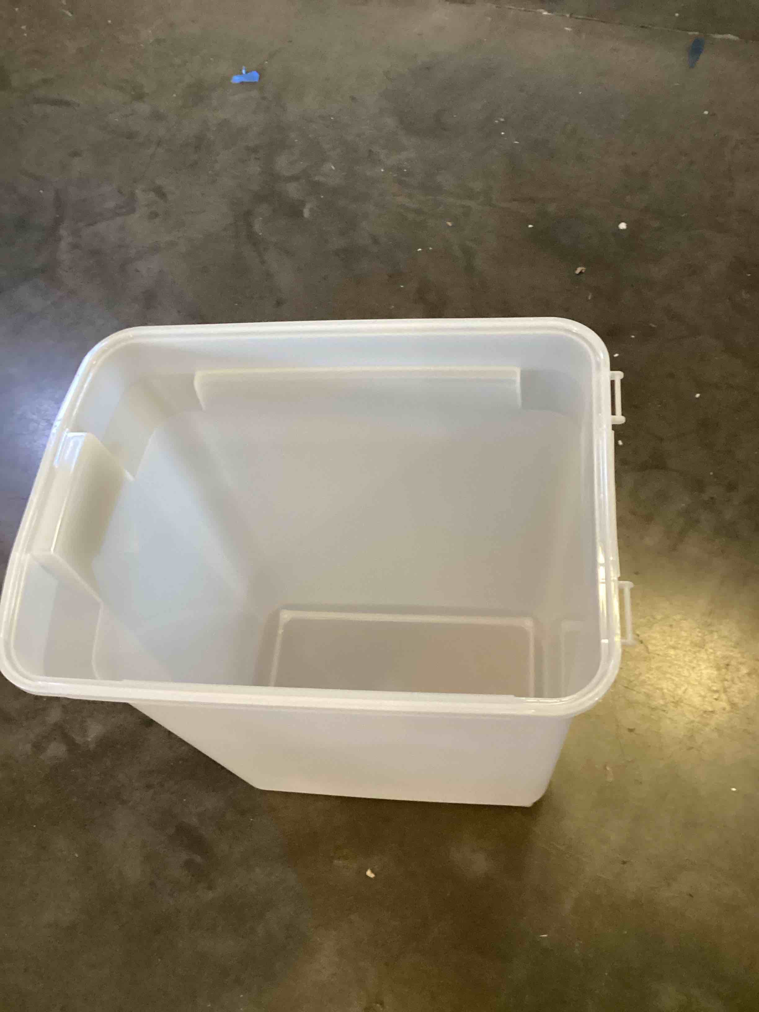 Condition photo showing As Is for iris usa dog food storage container 40 lbs, for dog cat birds and other pets, food storage bin, bpa free - made in the usa, 40 lbs clear