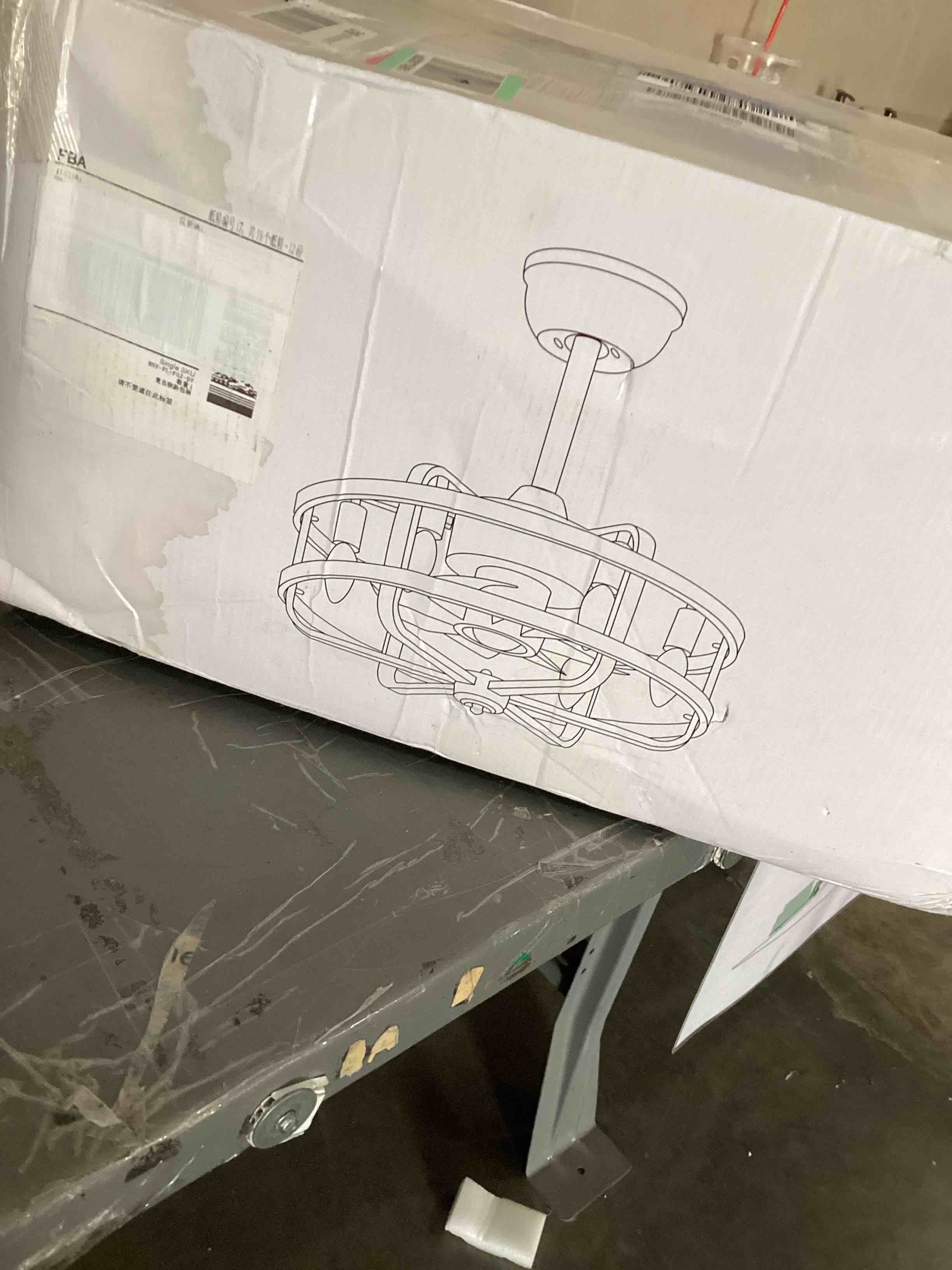 Condition photo showing As Is for Caged Ceiling Fans with Lights Farmhouse, 18 Inch Flush Mount Vintage Bladeless Rustic Chandeliers Fan Remote Bedroom 6 Light E12 Bulb Base