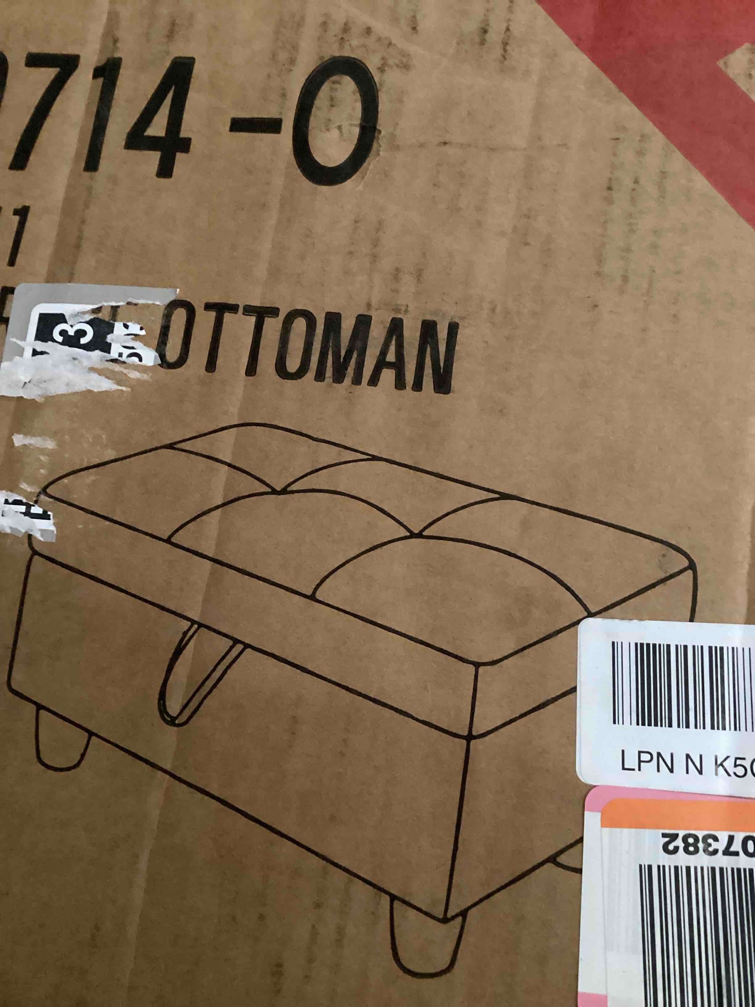 Condition photo showing As Is for Storage Ottoman Grey-a Linen