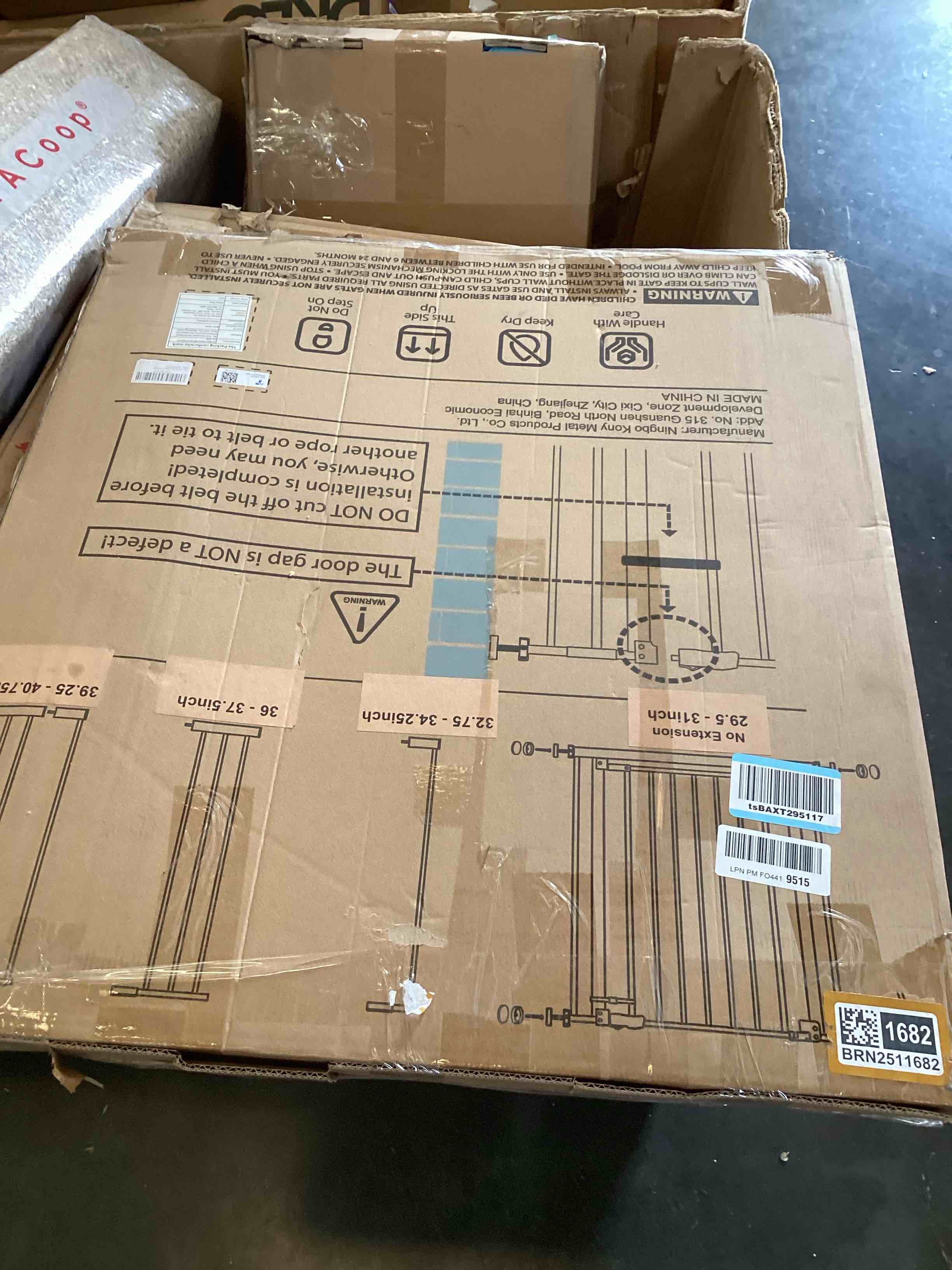 Condition photo showing As Is for InnoTruth 29.5–40.75" Baby Gate for Stairs, 30" Tall Dog Gates for Doorways & Hallways, Safety Gate for Kids & Pets, Pressure-Mounted Walk-Through with Dual Lock & 2-Way Swing, Black