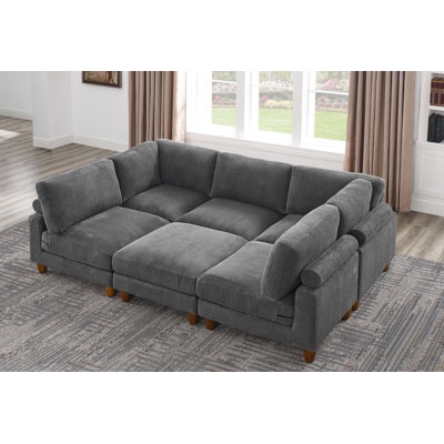Avaah Reversible Modular Corner Sectional with Ottoman Upholstery Color: Gray Corduroy