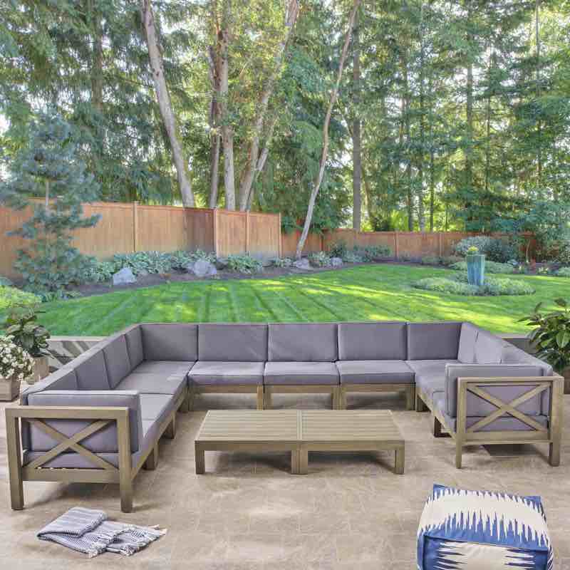 Outdoor 12 Piece Sectional Seating Group with Cushion Frame Color / Cushion Color: Gray Frame / White Cushion