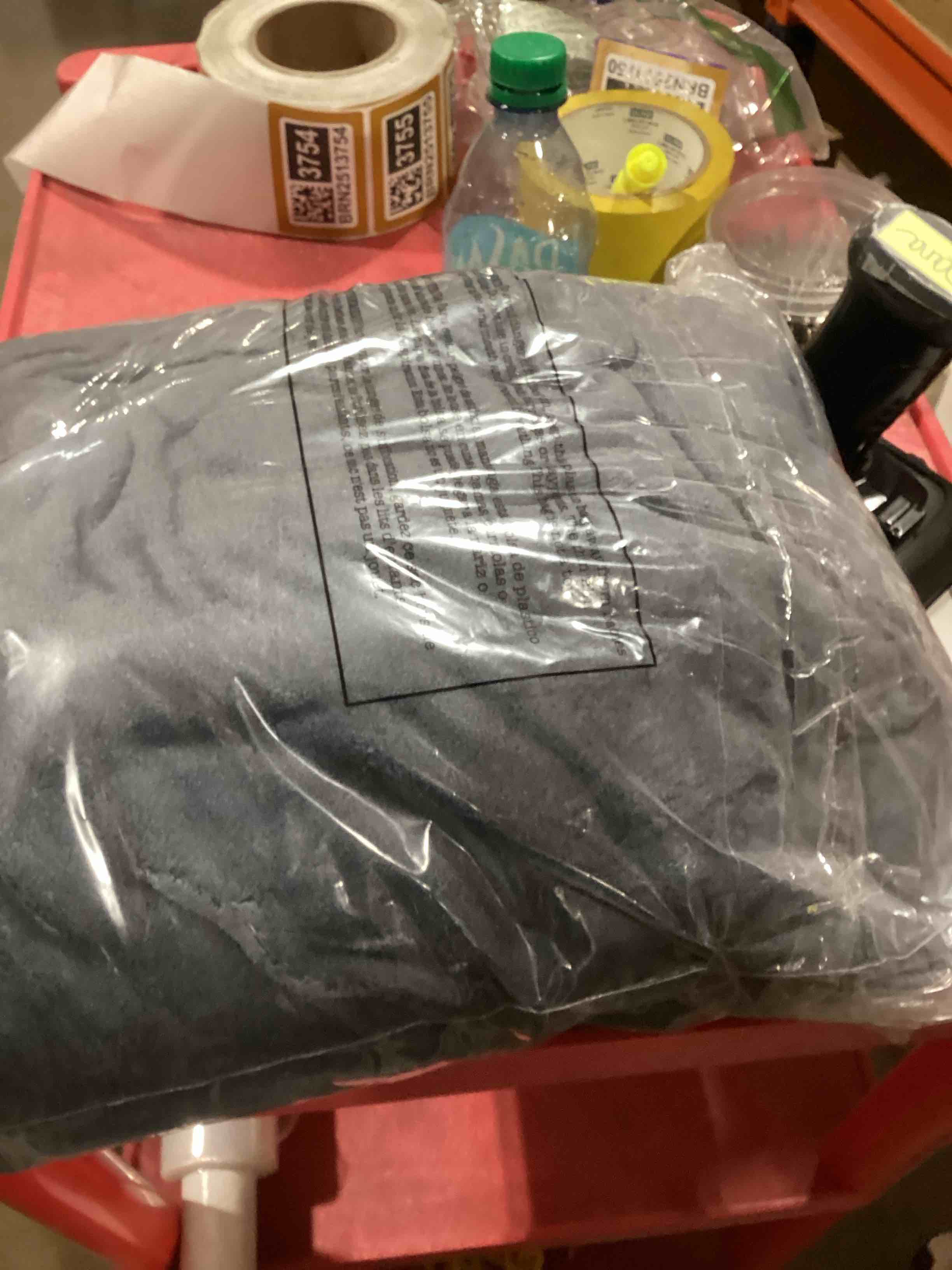 Condition photo showing As Is for grey throw blanket