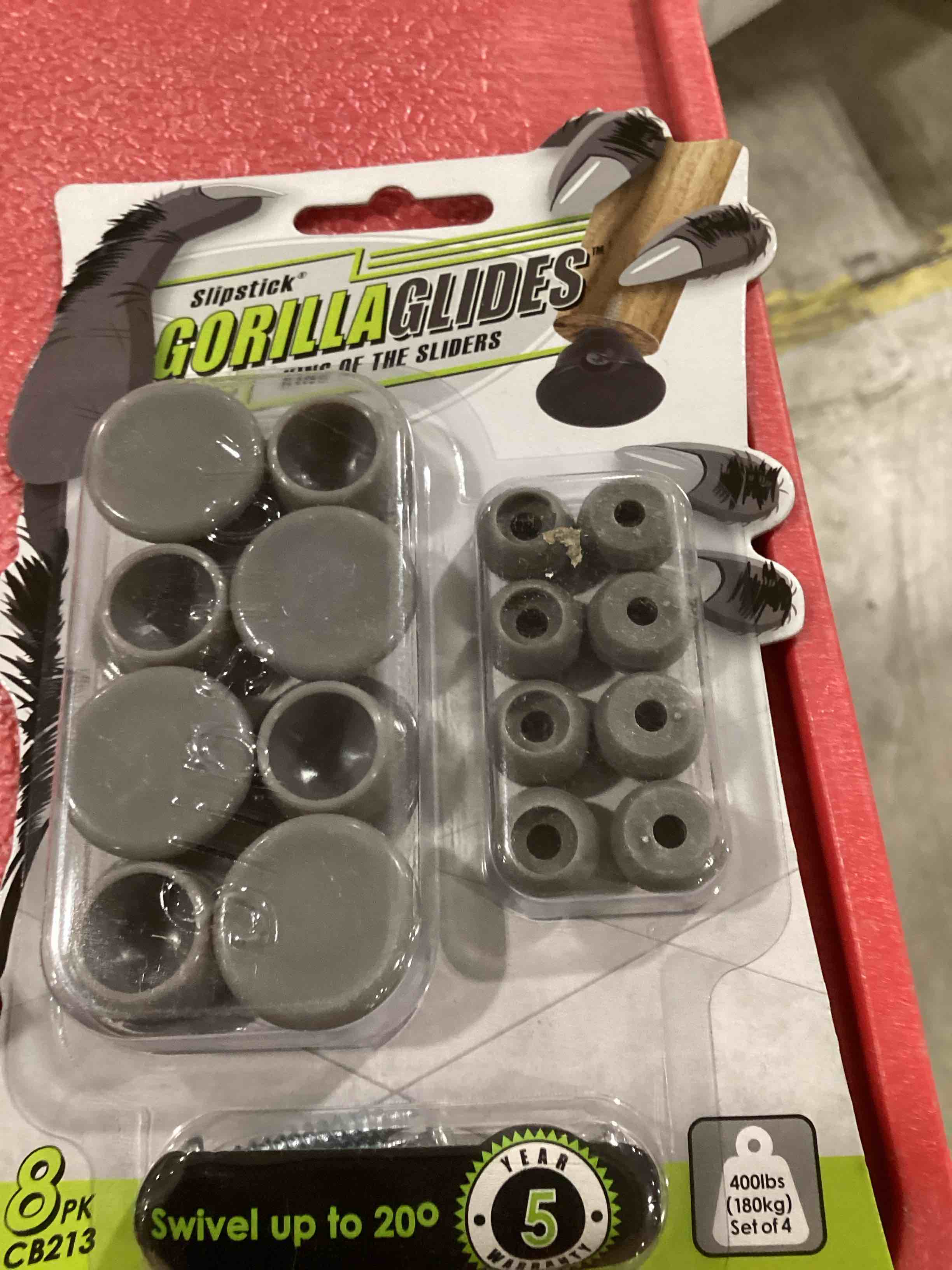 Condition photo showing Brand New for GorillaGlides CB213 Chair Swivel Sliders/Floor Protector Glides (Set of 8 Swiveling Glide Feet) Screw-On Sliders for Angled/Slanted Furniture Legs, 1 Inch Round