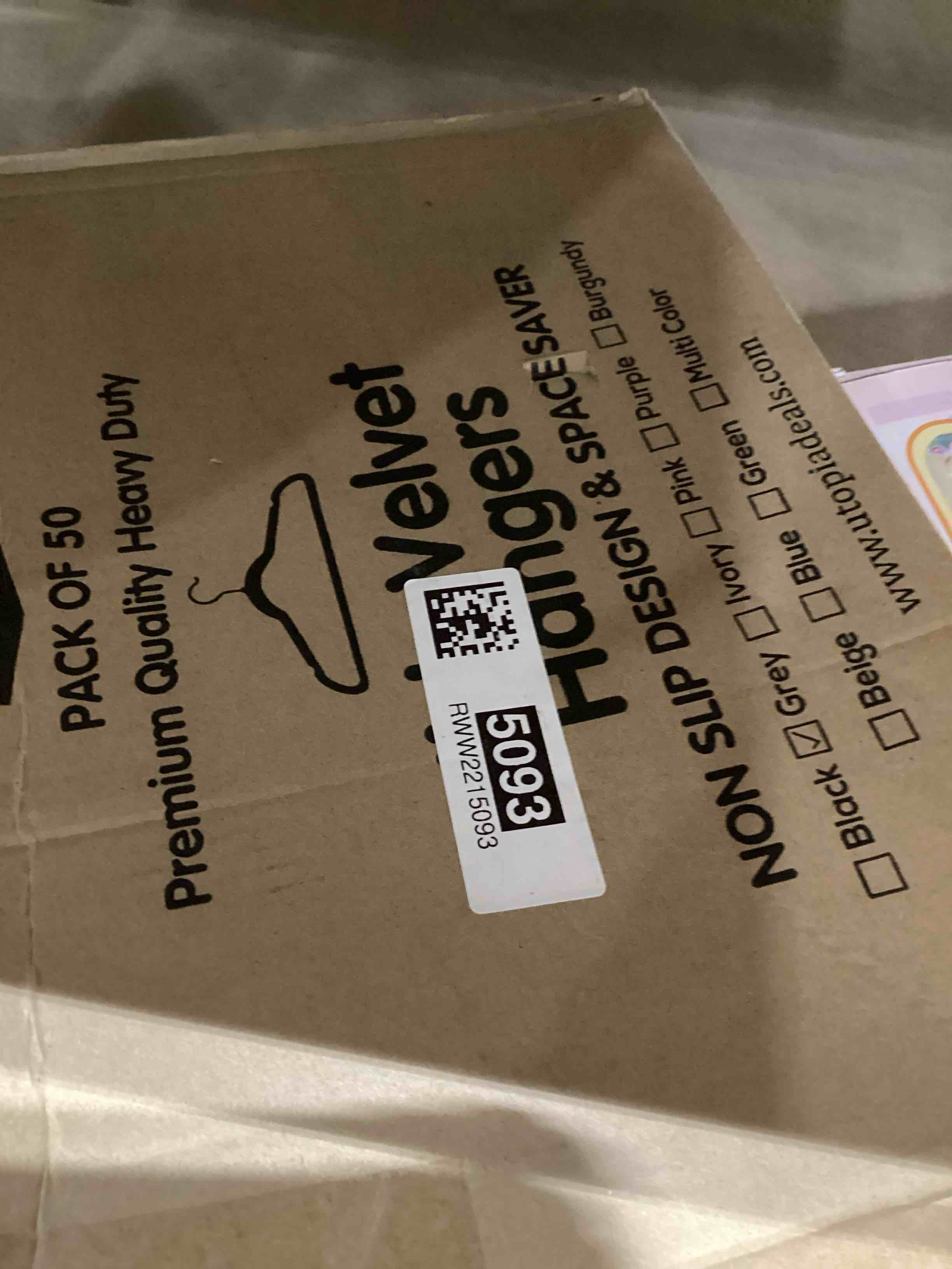 Condition photo showing New/Like New for utopia home kids hangers velvet (50 pack) - 11 inch durable baby hangers for closet - perfect for toddler & non slip for everyday use (grey)