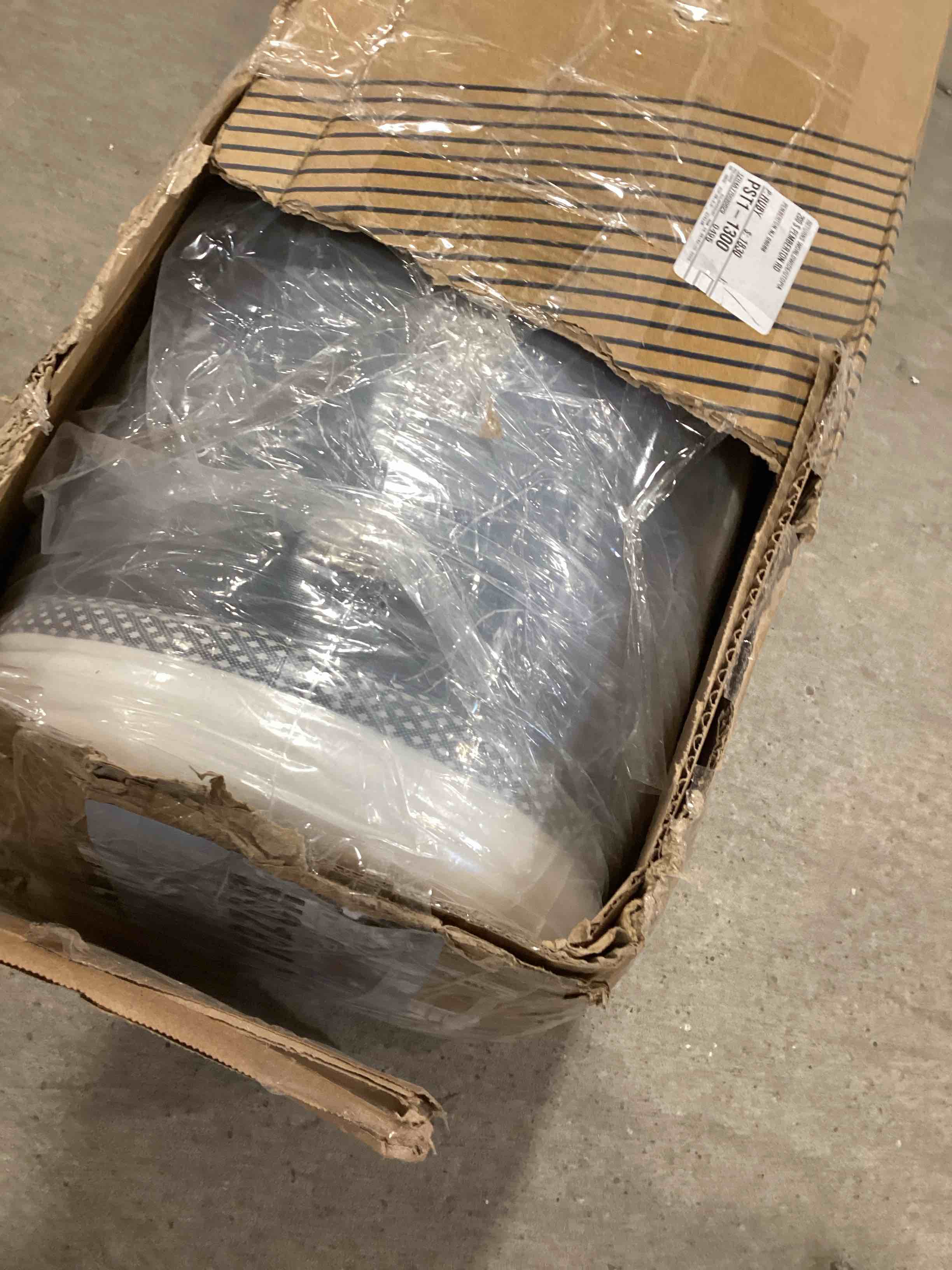 Condition photo showing As Is for full size hybrid mattress blue and white