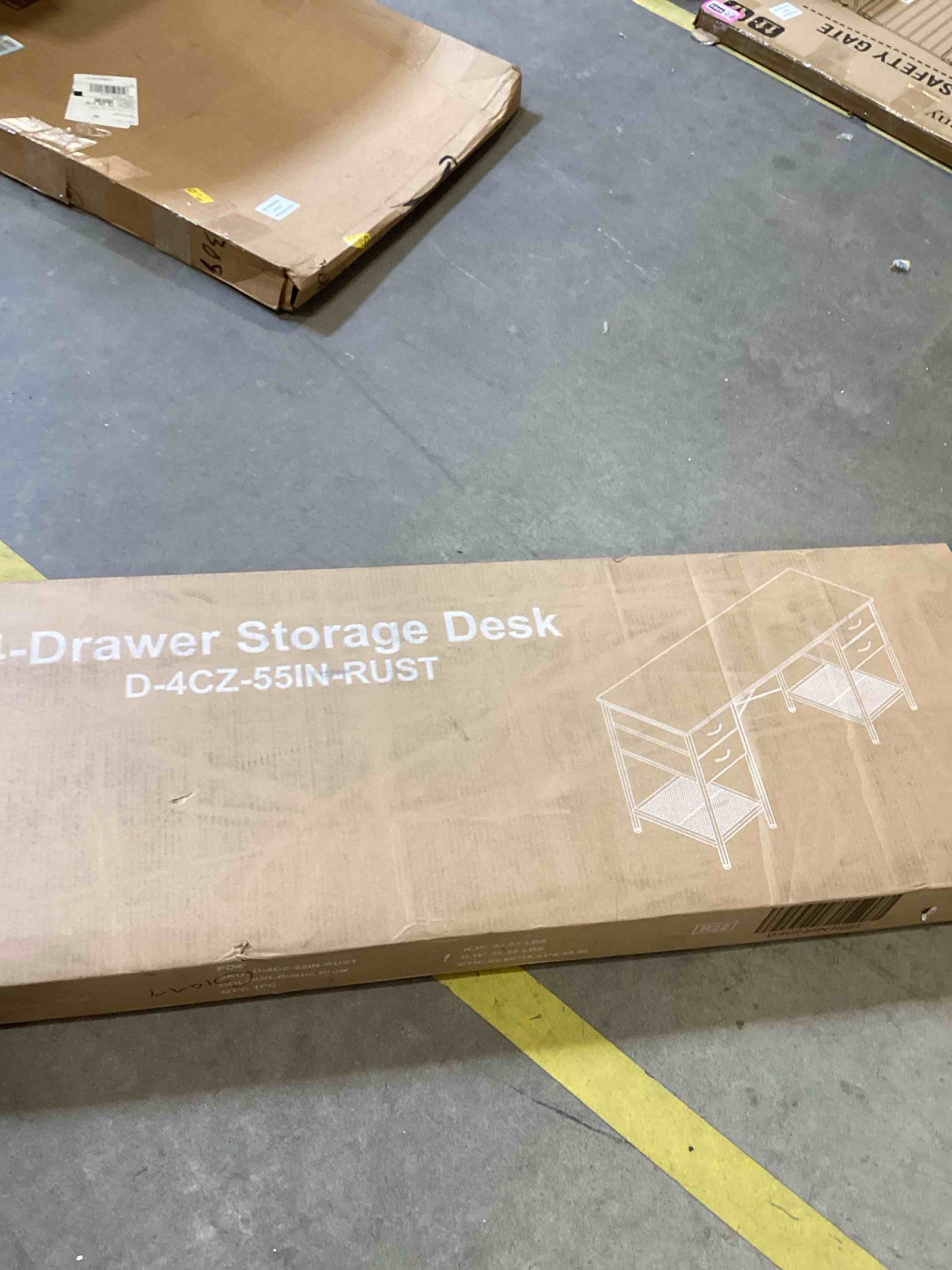 Condition photo showing As Is for 4- drawer storage desk d-4cz-55in-rust
