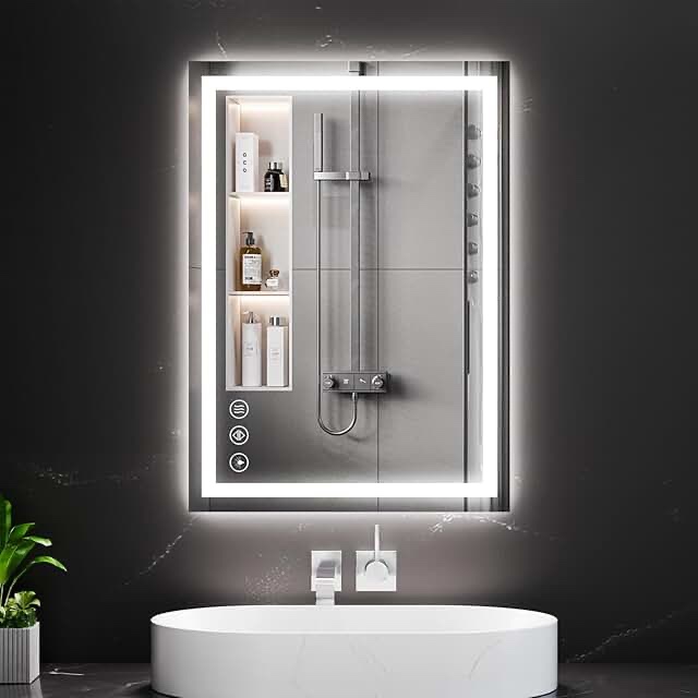 20"x28" led bathroom mirror with lights, dimmable?anti-fog?bathroom vanity mirror for wall, backlit + front lit, memory function, shatter-proof?tempered glass 20"l x 28"w