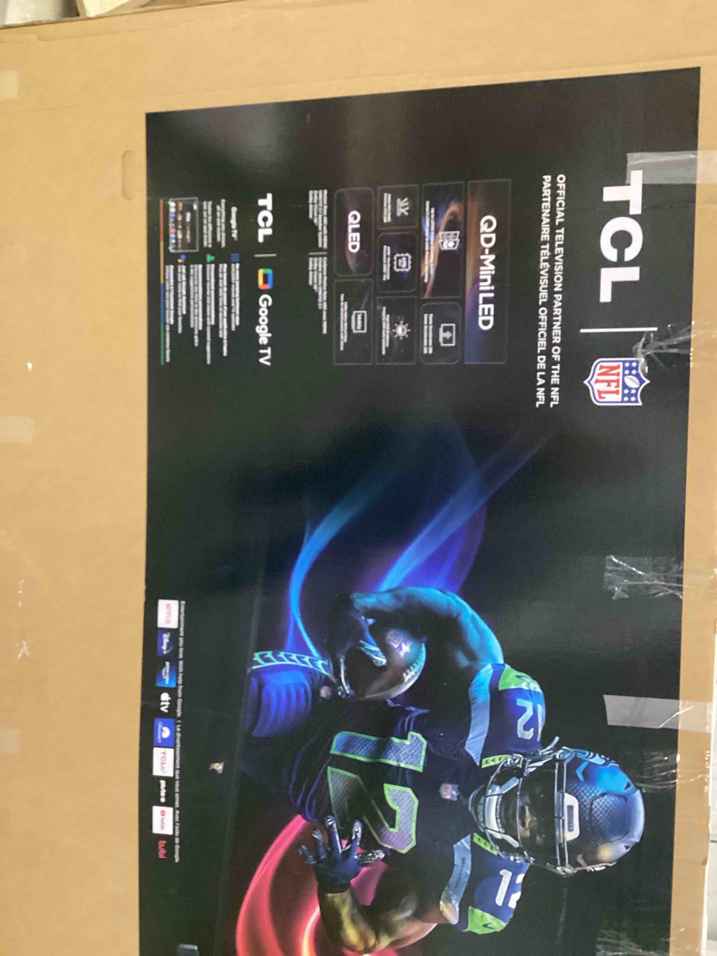 Condition photo showing As Is for tcl qd mimi led tv