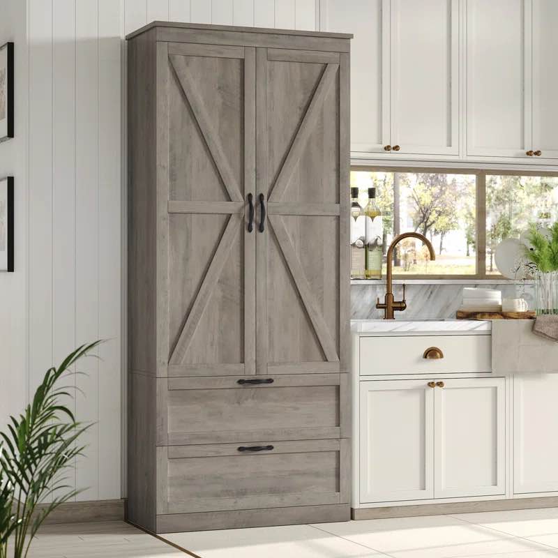70.9" Kitchen Pantry Cabinet With Microwave Shelf Acrylic Glass Kitchen Hutch Cabinet With Charging Station Tall Floor Cupboard Cabinet With Drawers And Doors