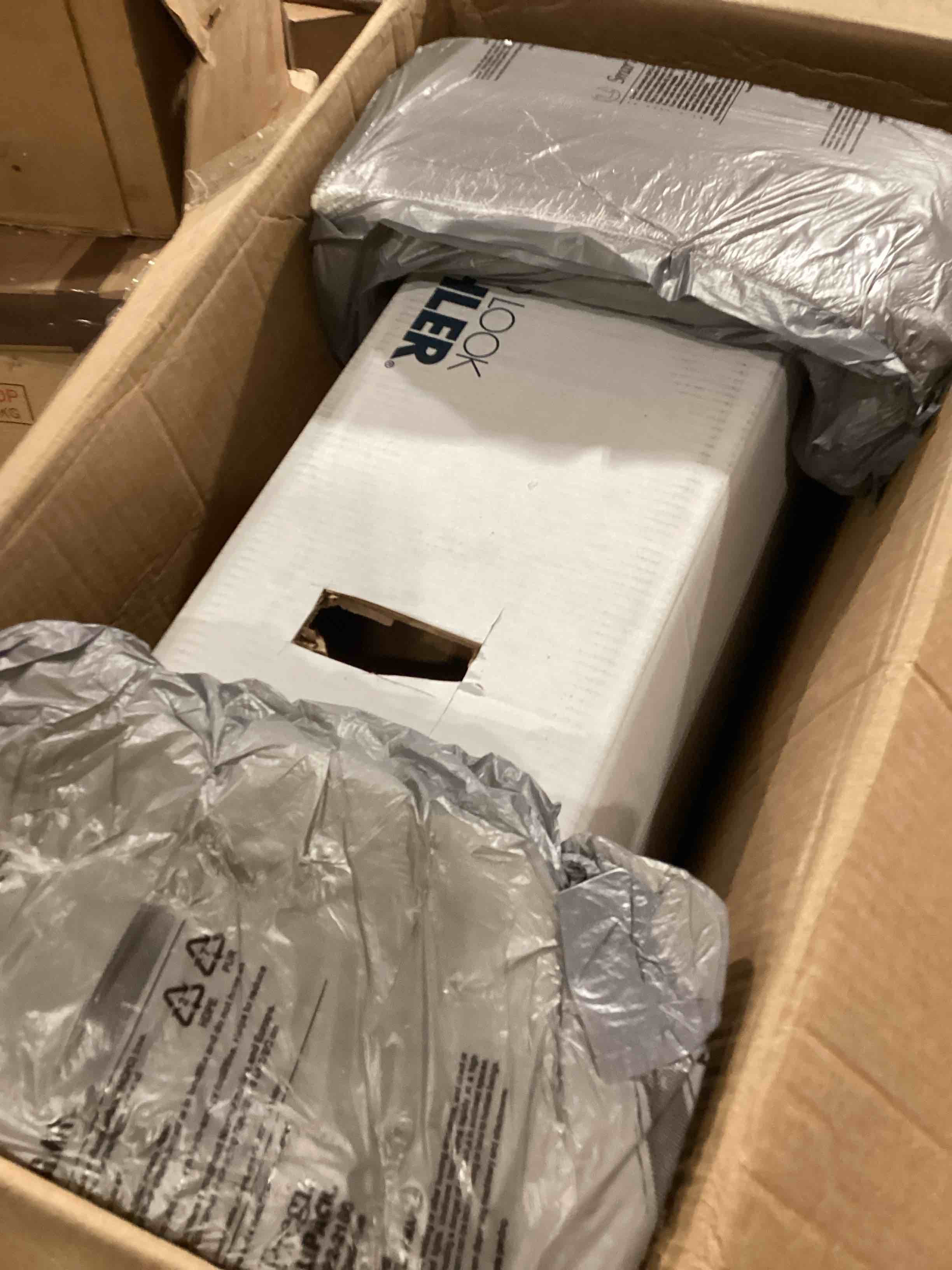 Condition photo showing As Is for Town White Ceramic Rectangular Pedestal Bathroom Sink with Overflow