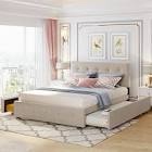 (incomplete)Full upholstered platform bed dark beige