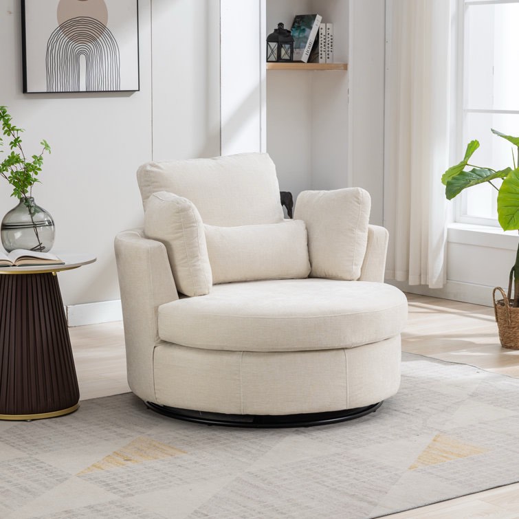 achorn 42.26" w polyester recessed arm slipcovered swivel barrel chair fabric: light gray corduroy