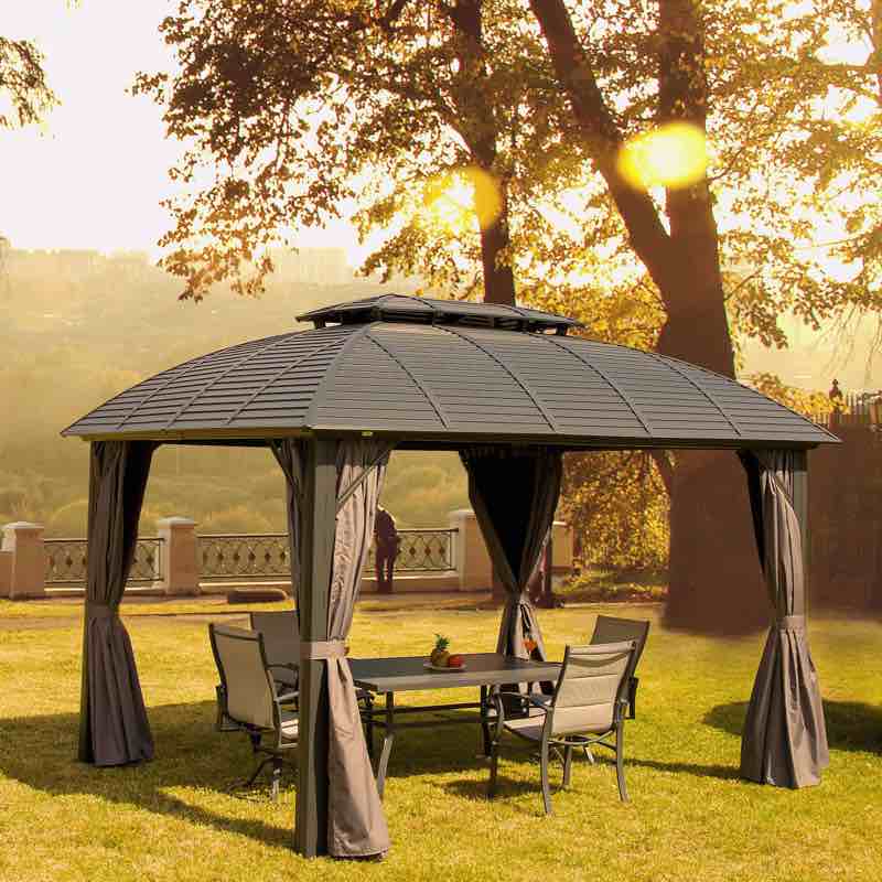 14 Ft. W x 12 Ft. D Galvanized Steel Patio Gazebo with Double Roof
